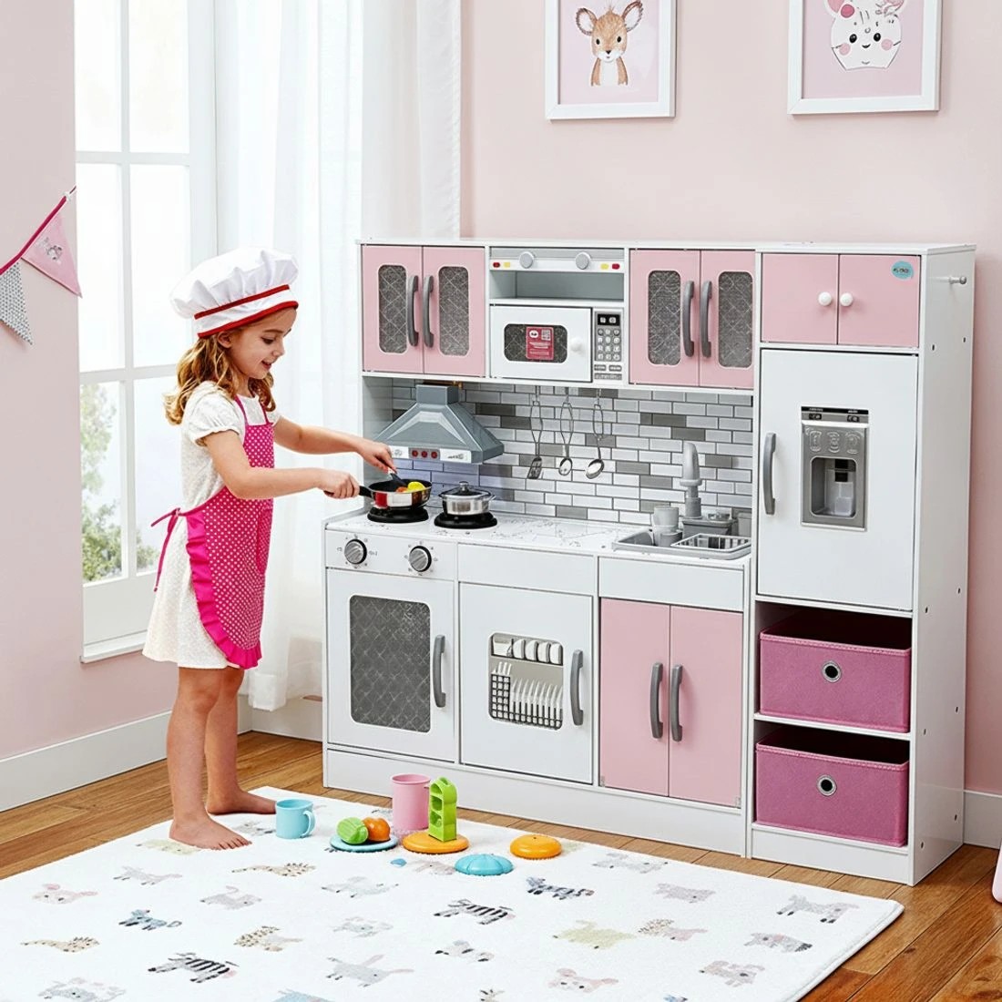 8 Keezi Kids Kitchen Playset 2 Piece en Pretend Play Coffee Maker Toy 100CM - Pink, 8 of 8