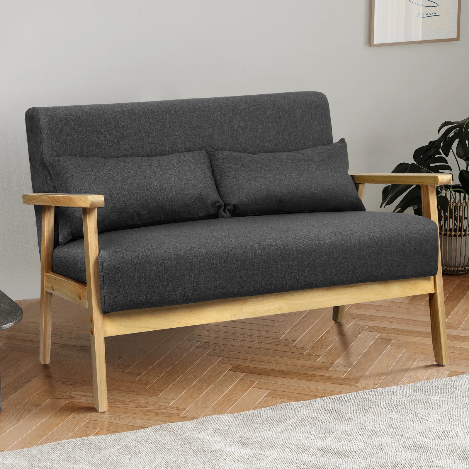 3 Alfordson 2 Seater Sofa Lounge Chair Fabric Armchair Accent Chair Loveseat - Dark Grey, 3 of 10