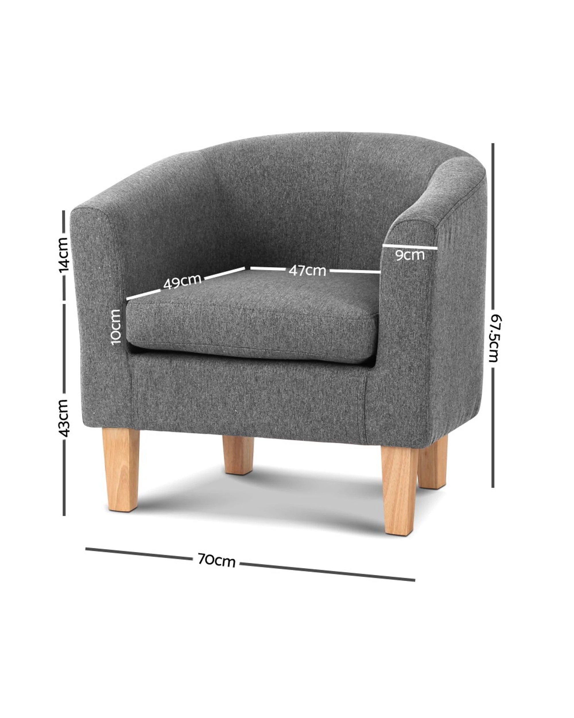 2 Artiss Armchair Lounge Chair Tub Accent Armchairs Fabric Sofa Chairs
 - Grey, 2 of 3