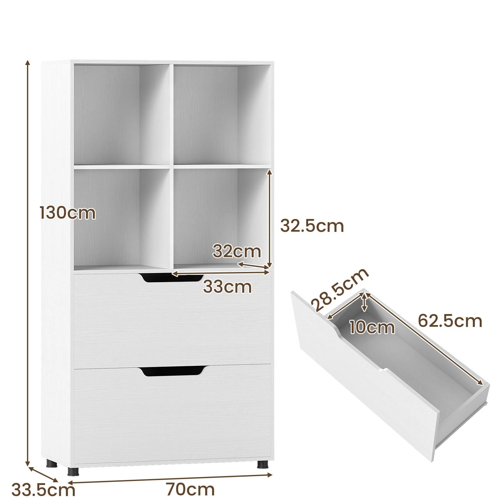 4 Costway 4-Cube 1.3m 5-Tier Bookcase w/2 Drawers Display Rack Bookshelf Storage Organizer - White, 4 of 4