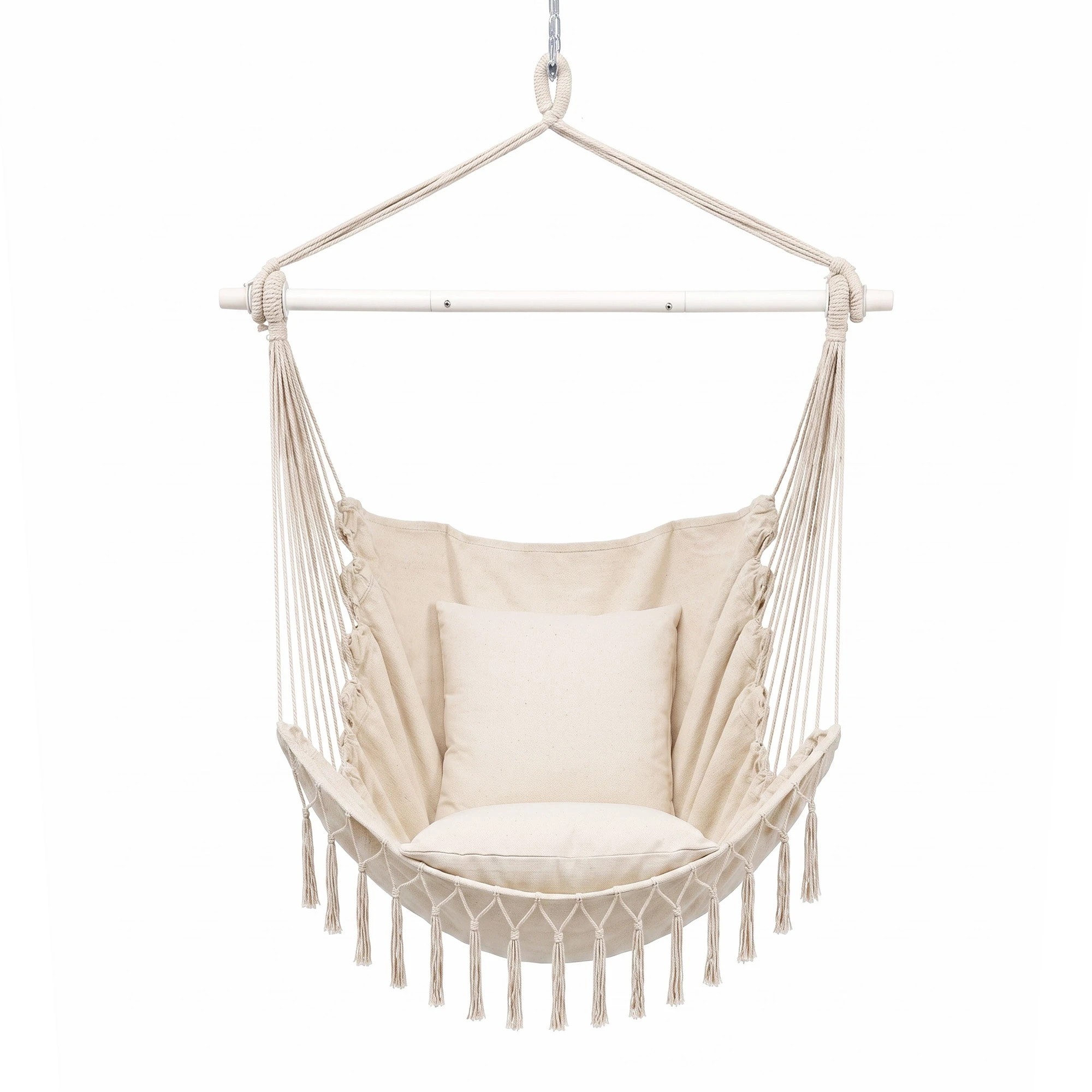 2 Gardeon Hammock Chair Camping Macrame Hanging Swing with Cushions Tassels 120kg Capacity - Beige, 2 of 8