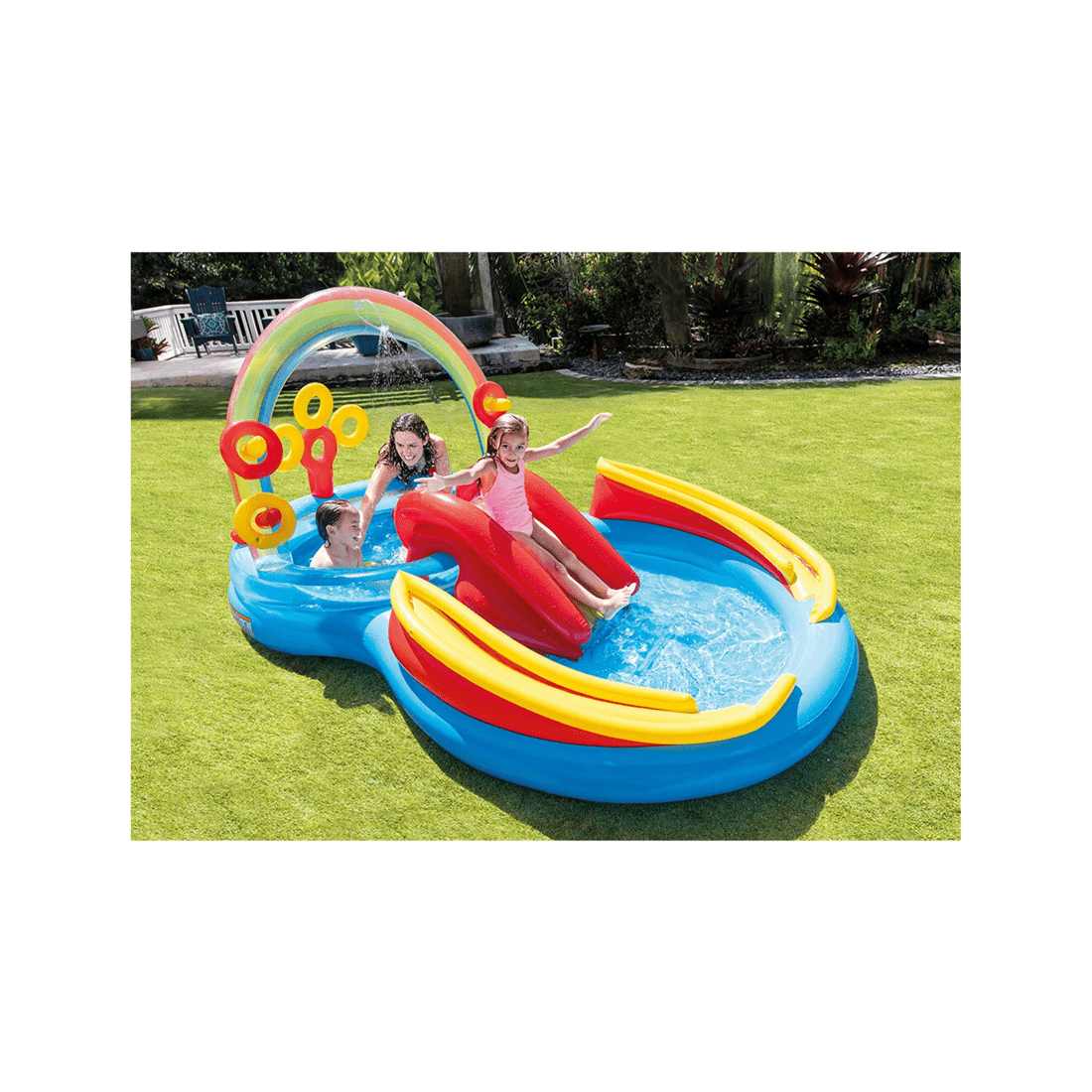 6 Intex Rainbow Ring Play Centre Water Slide Inflatable Pool Water Games - Multi, 6 of 7
