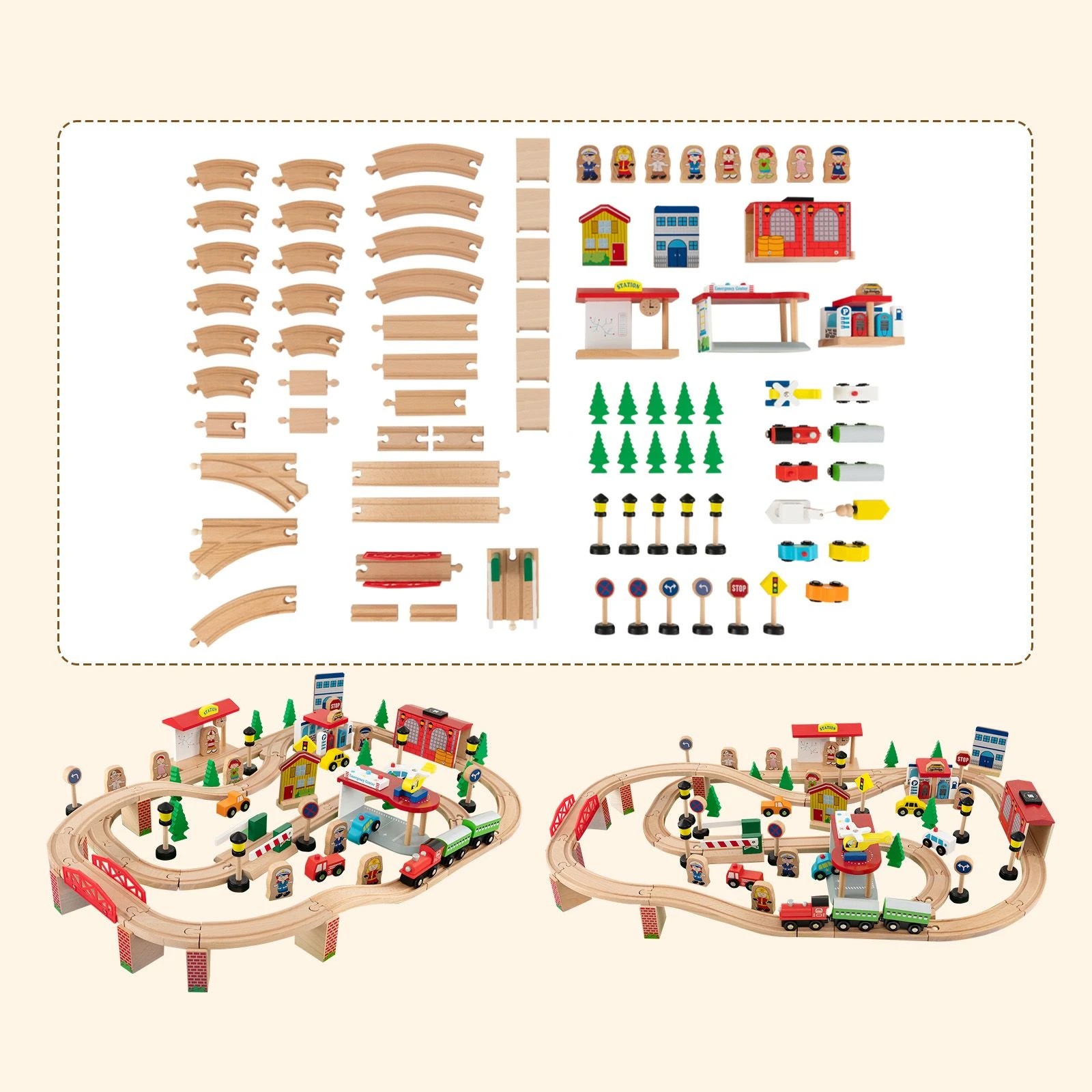 2 Costway 84Pcs Wood Train Set Table Model Train Track Set, 2 of 6