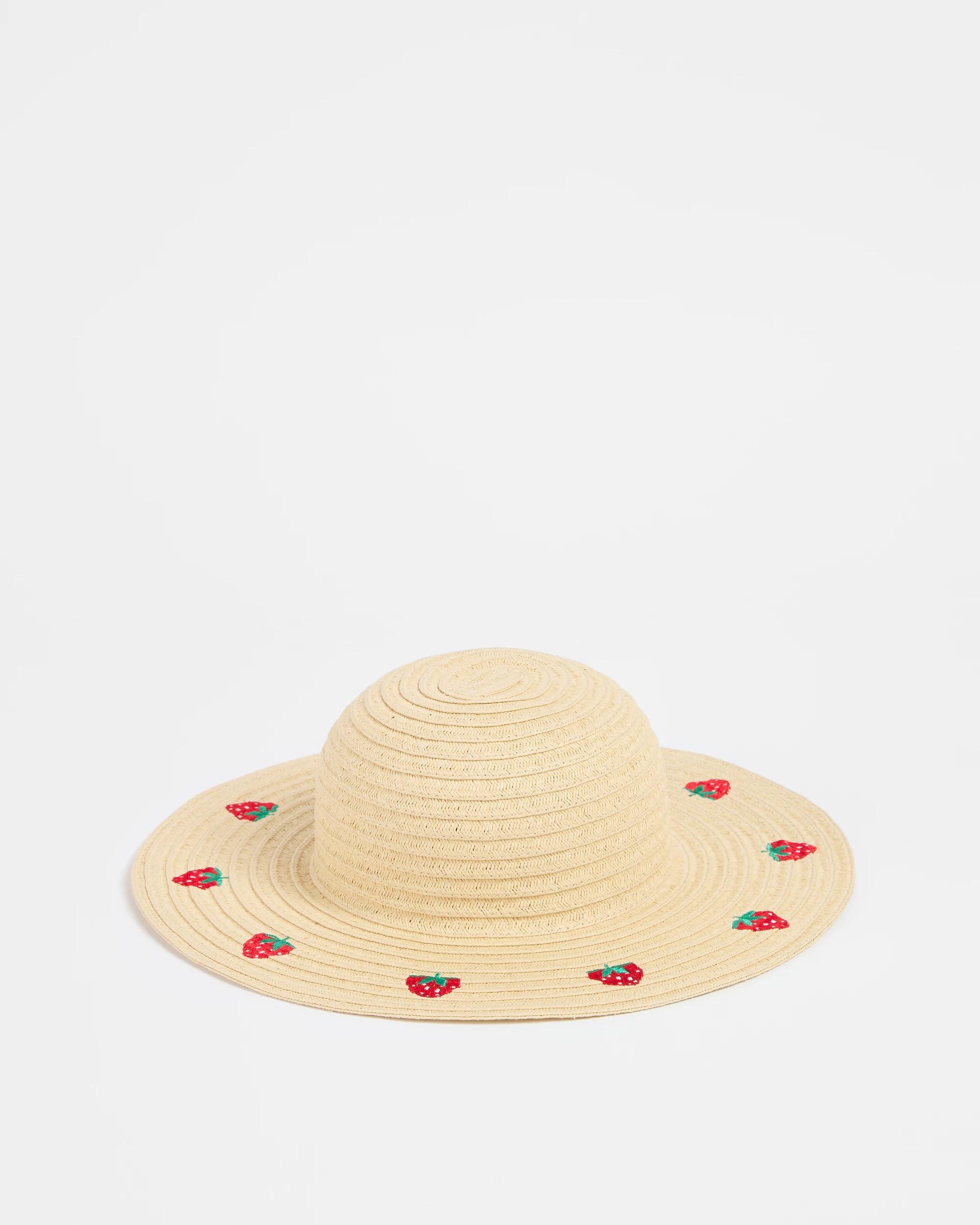 1 Target Kids Paper Straw Embroidered Strawberry Hat NATURAL, 1 of 2