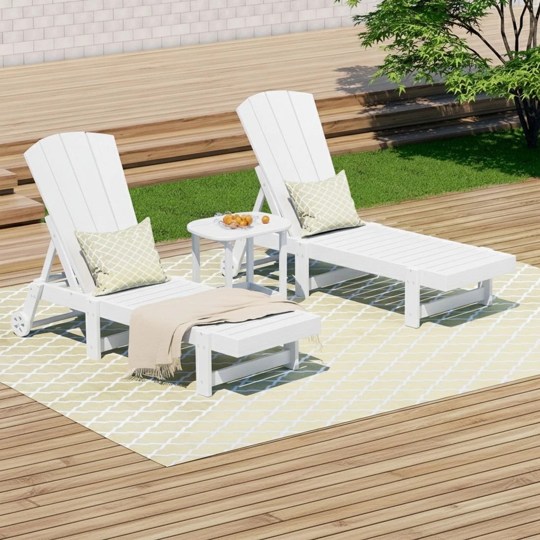 3 Gardeon Sun Lounge Lounger Table and Chairs Beach Chair Adirondack HDPE Patio Outdoor Furniture - White, 3 of 6