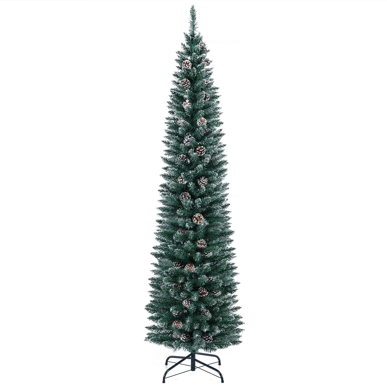1 Costway 2.1M/7FT Artificial Christmas Tree w/41 Pine Cones Pencil Xmas Tree, 1 of 8