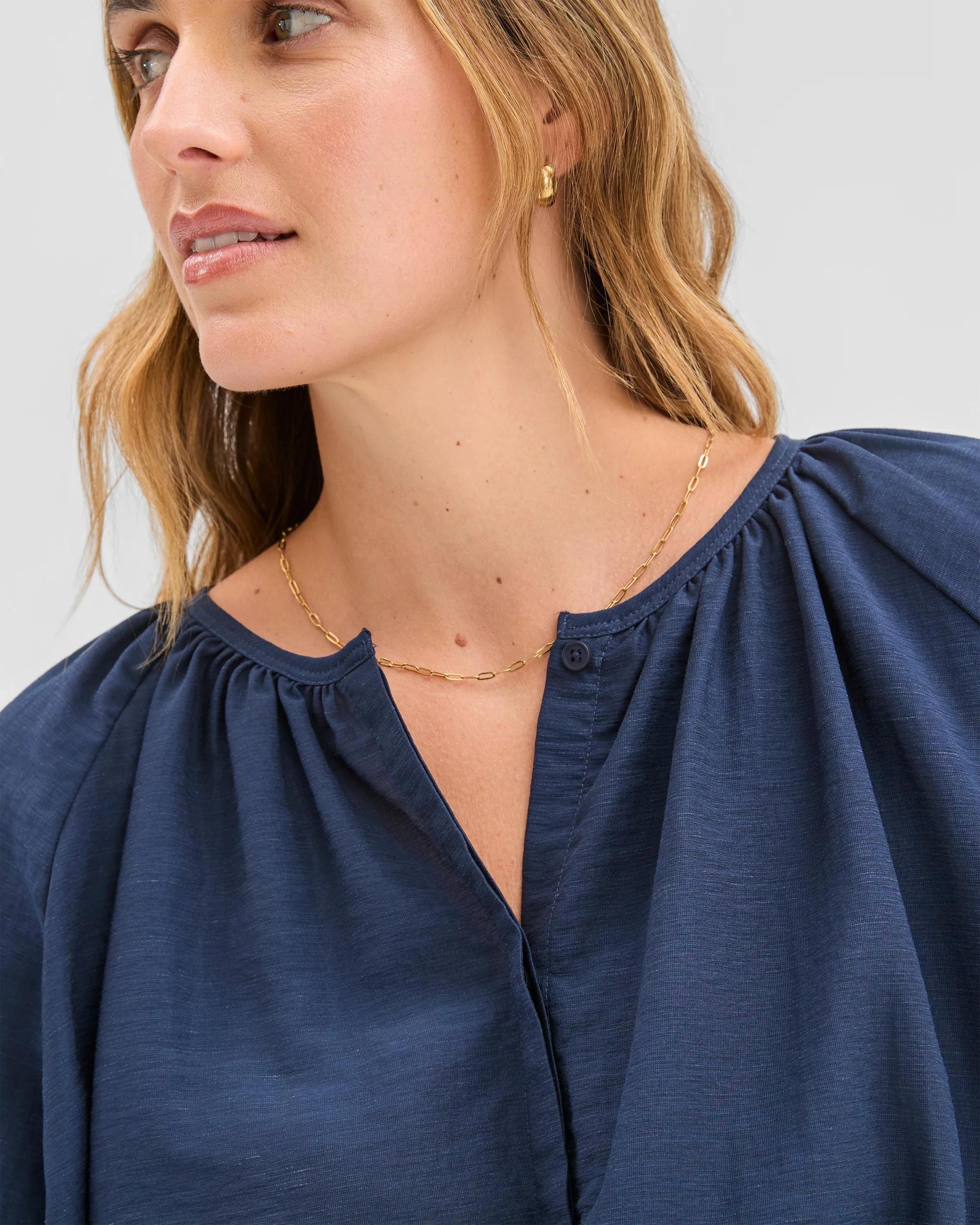 5 Target Woman Long Sleeve Button Front Bubble Hem Top NAVY BLAZER, 5 of 5