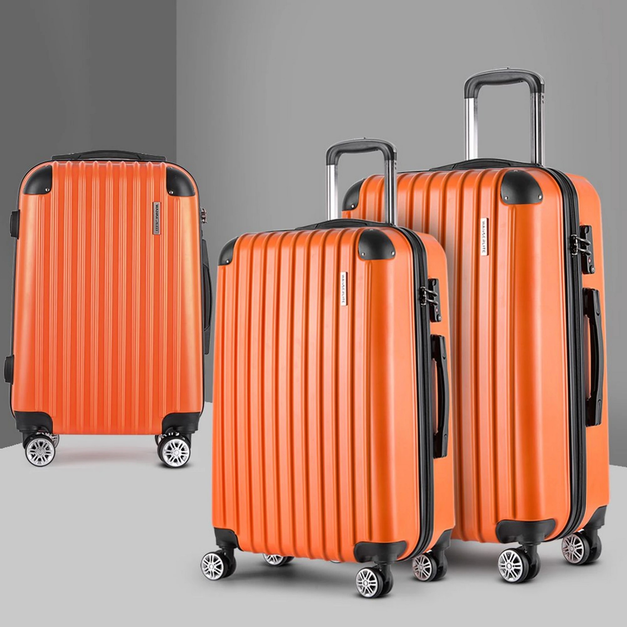 2 Wanderlite 3pc Luggage Trolley Travel Set Suitcase Carry On TSA Lock Hard Case Lightweight - Orange, 2 of 8