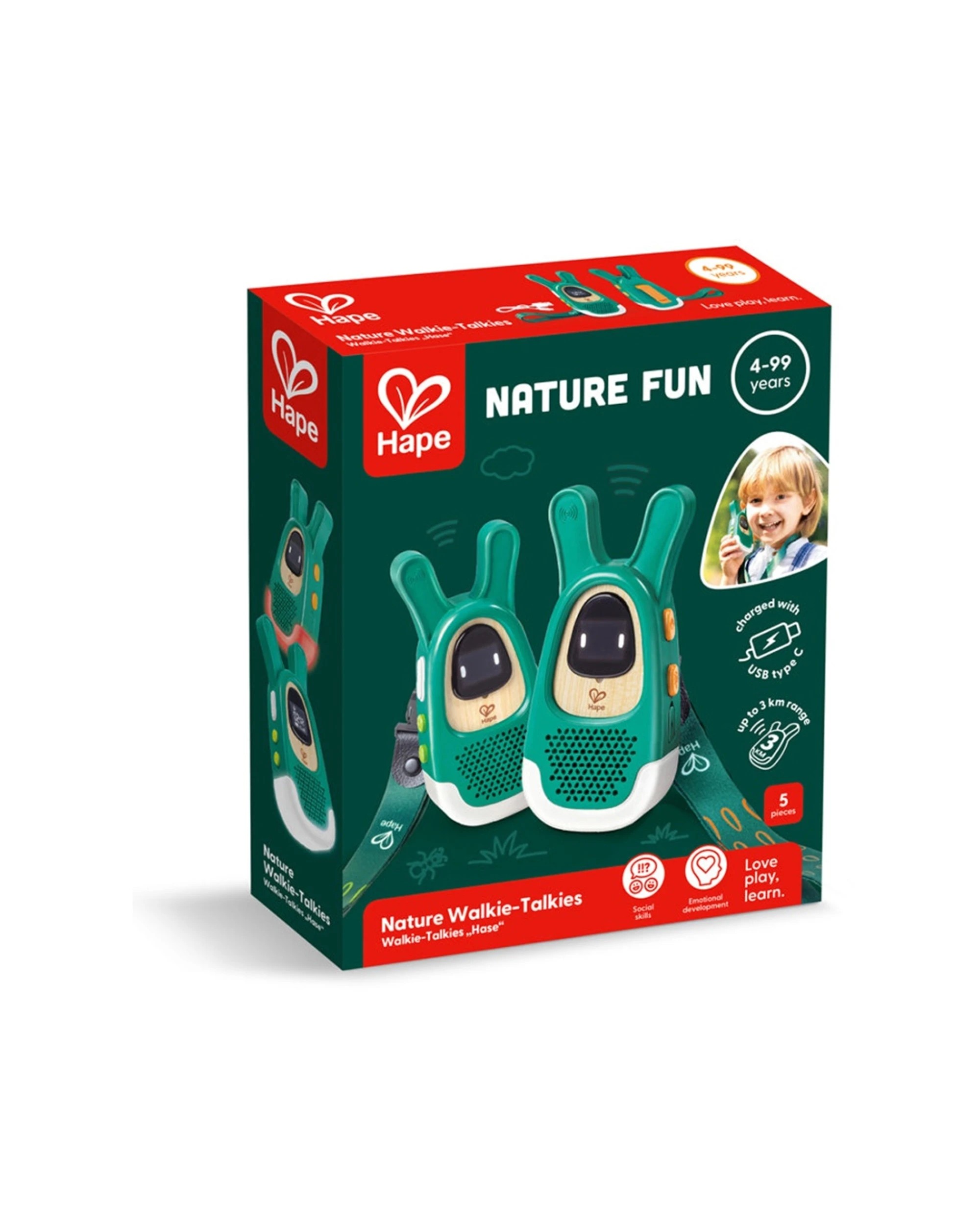 2 Hape Nature Walkie-Talkies Wooden Toy Adjustable Volume Kids - Green, 2 of 3