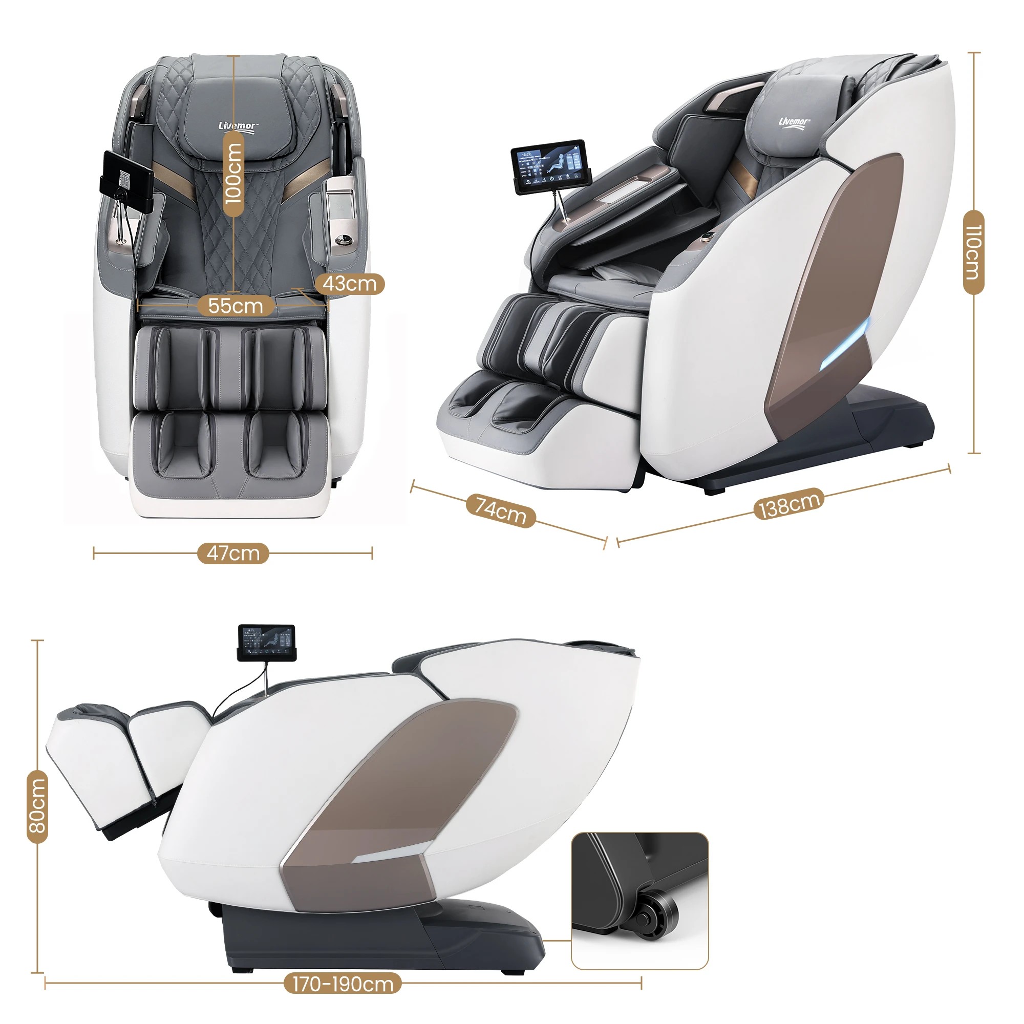 3 Livemor Prestige 4D Massage Chair Dual Mechanism Full Body SL-Track Zero Gravity Recliner Body Scan - Multi, 3 of 10