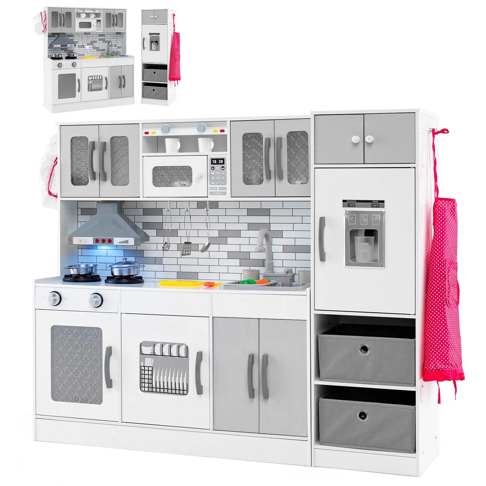 1 Costway Super Kitchen Playset Chef Pretend Play Toys Set w/Accessories - Grey, 1 of 1