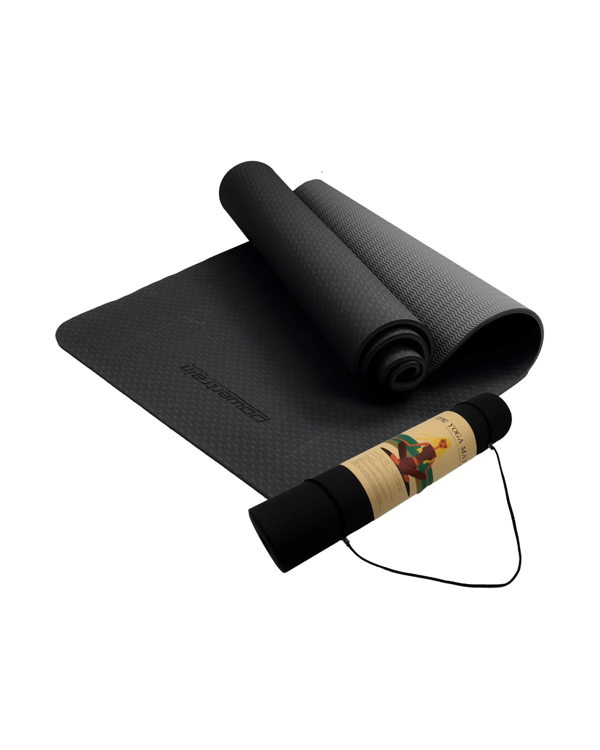 1 Powertrain TPE Pilates Exercise Yoga Mat Workout 6mm Home Gym 183cm - Black, 1 of 7