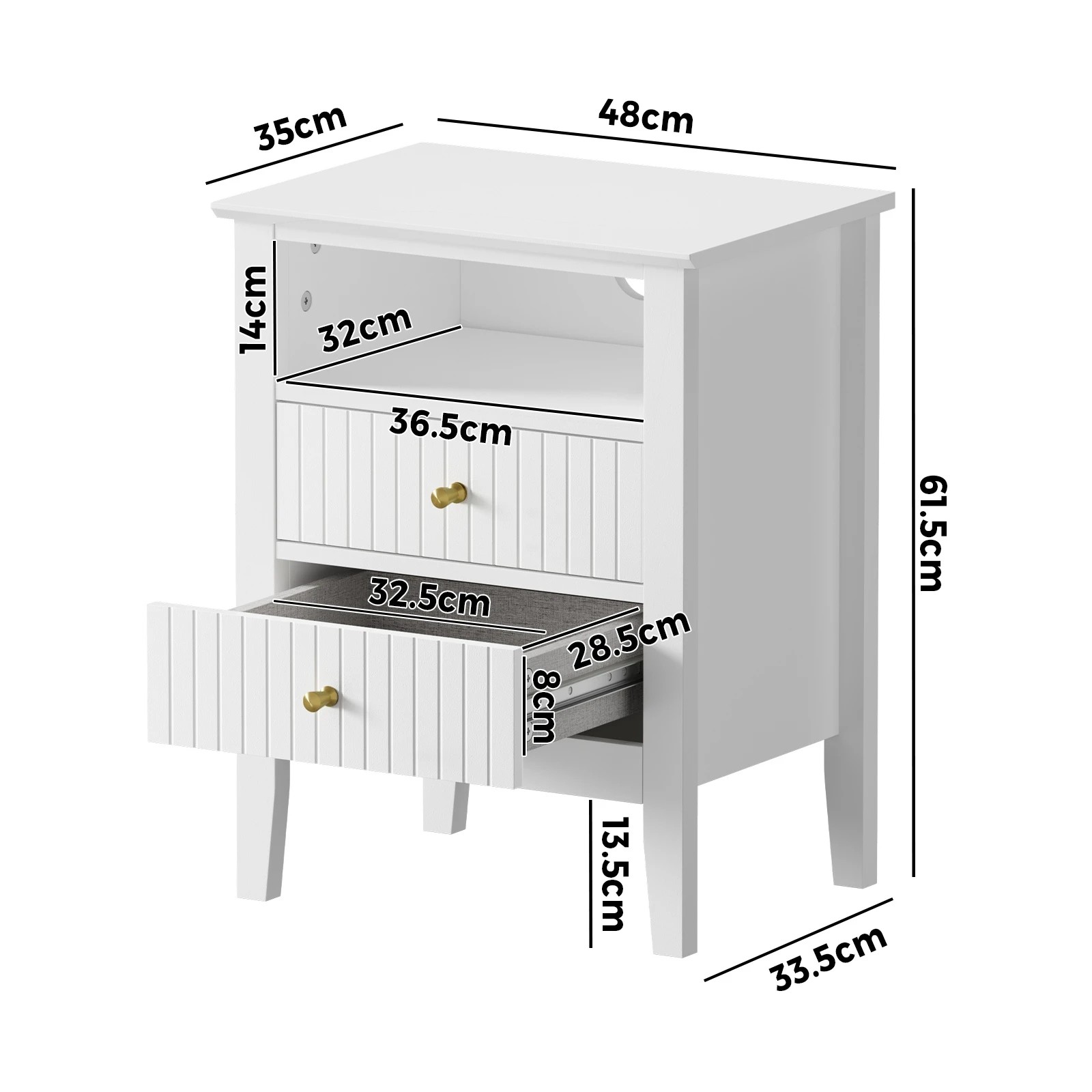 2 Oikiture Bedside Table Nightstand 2 Drawer with Shelf Storage Cabinet - White, 2 of 9