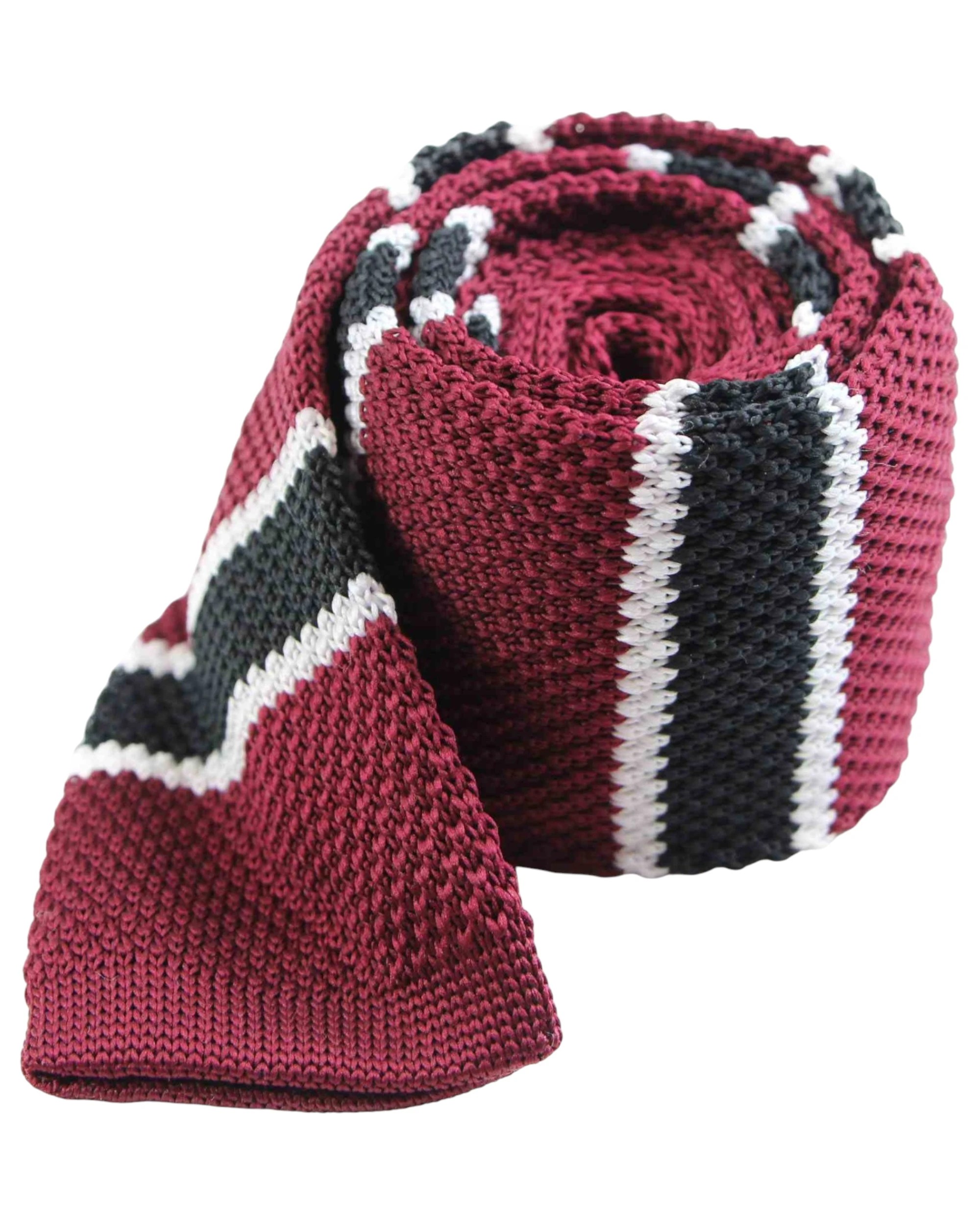 1 Zasel Knitted Maroon, Black & White Striped Patterned Neck Tie - Multi - Multi, 1 of 4