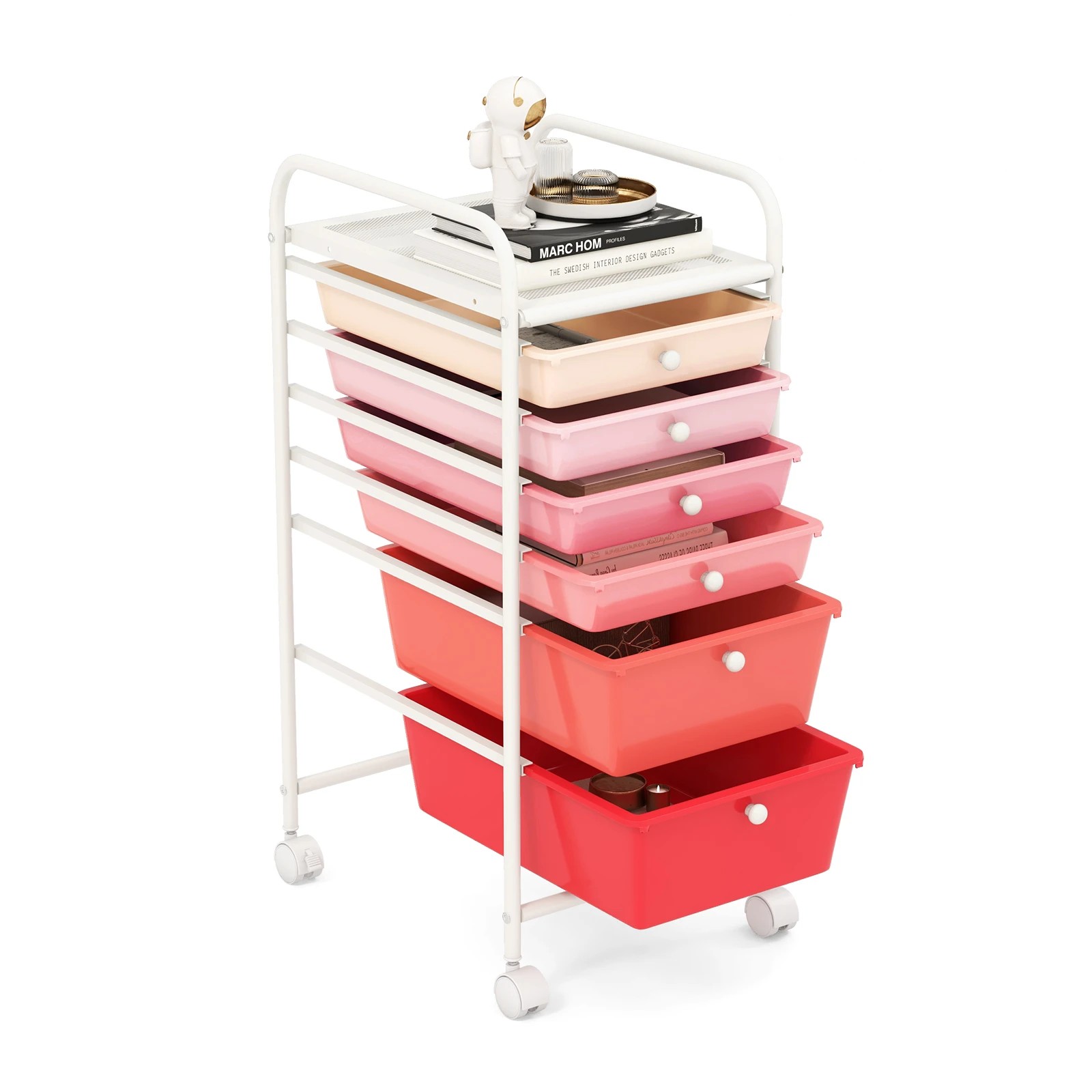 7 Costway 6 Drawers Rolling Storage Cart Mobile Utility Trolley - Pink, 7 of 7