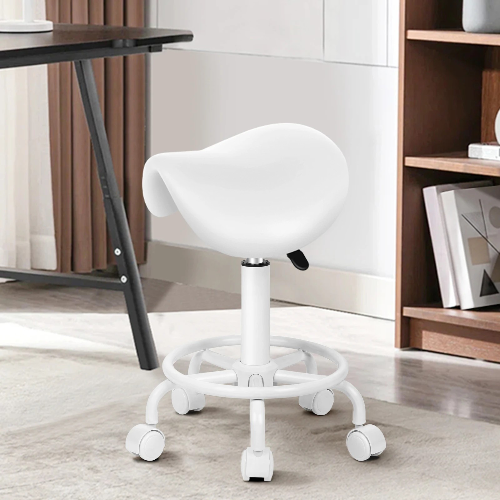 4 Alfordson 2x Salon Stool Saddle Swivel Barber Hair Dress Chair Sierra - White, 4 of 7
