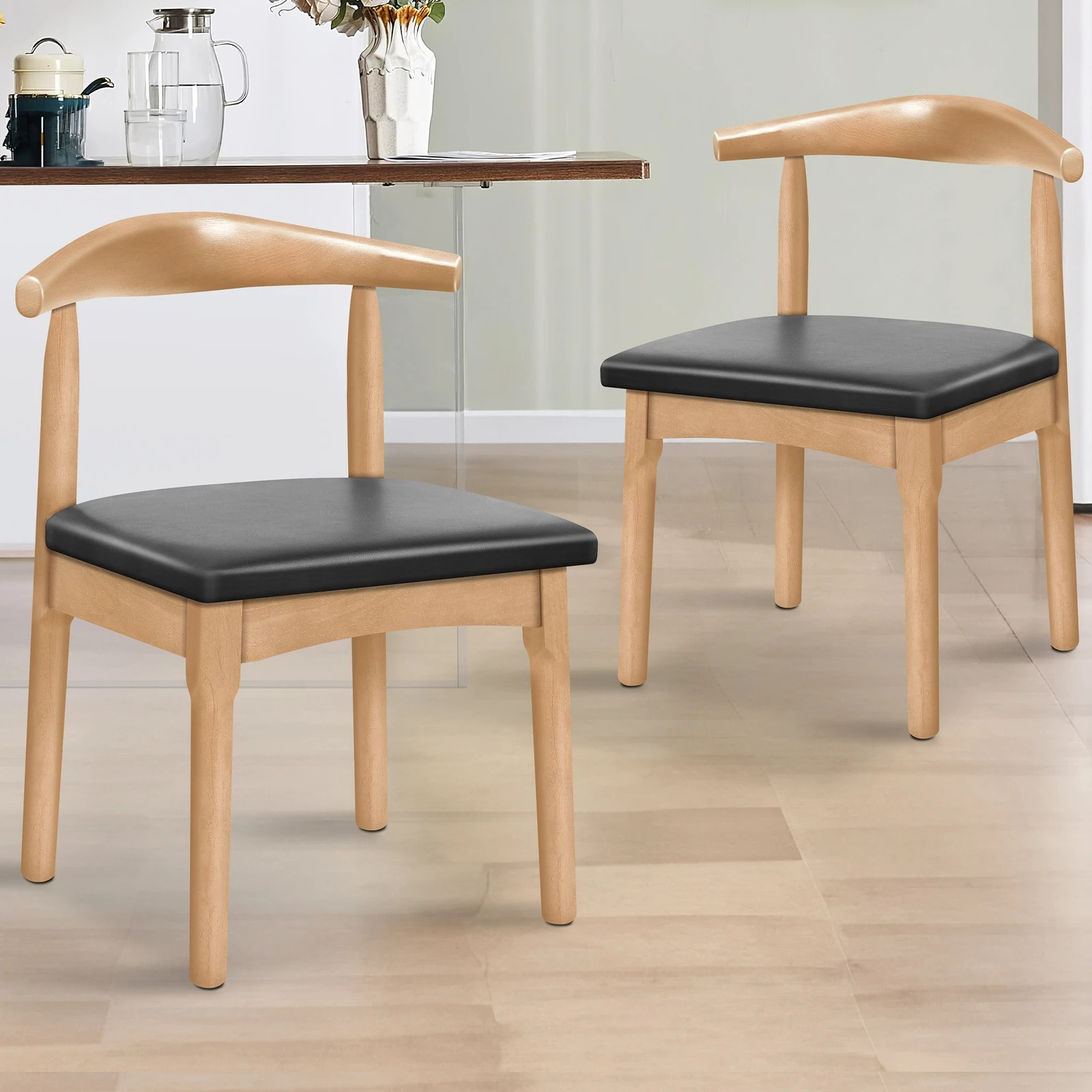 2 Alfordson 2x Dining Chair Kitchen Lounge Cafe Retro Wood PU Leather Seat - Oak, 2 of 3
