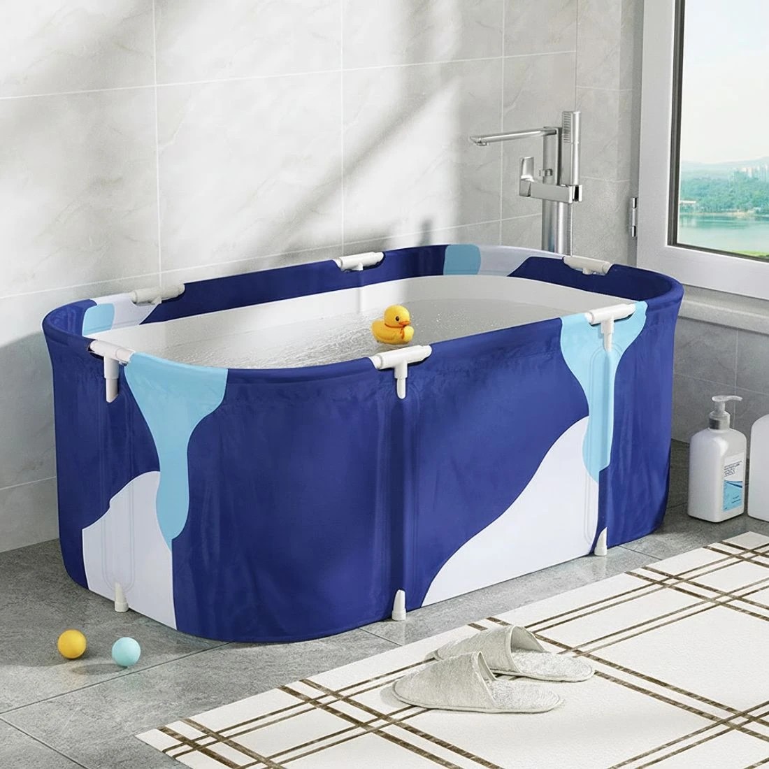 4 Weisshorn Foldable Bathtub PVC Spa Bucket Inflatable Cushion 114x62cm - Blue, 4 of 4