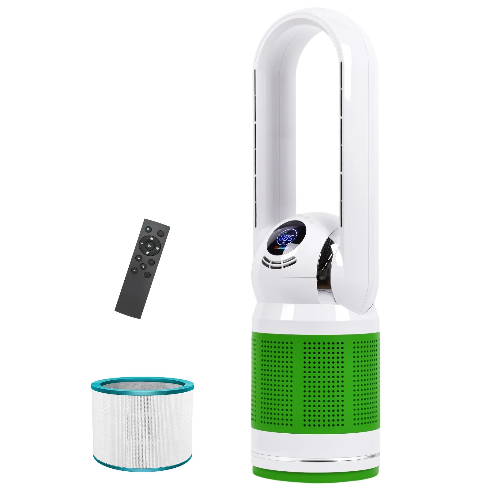 1 Advwin Bladeless Cooler Heater Fan with PM2.5 Monitor HEPA Air Purifier - Green, 1 of 6