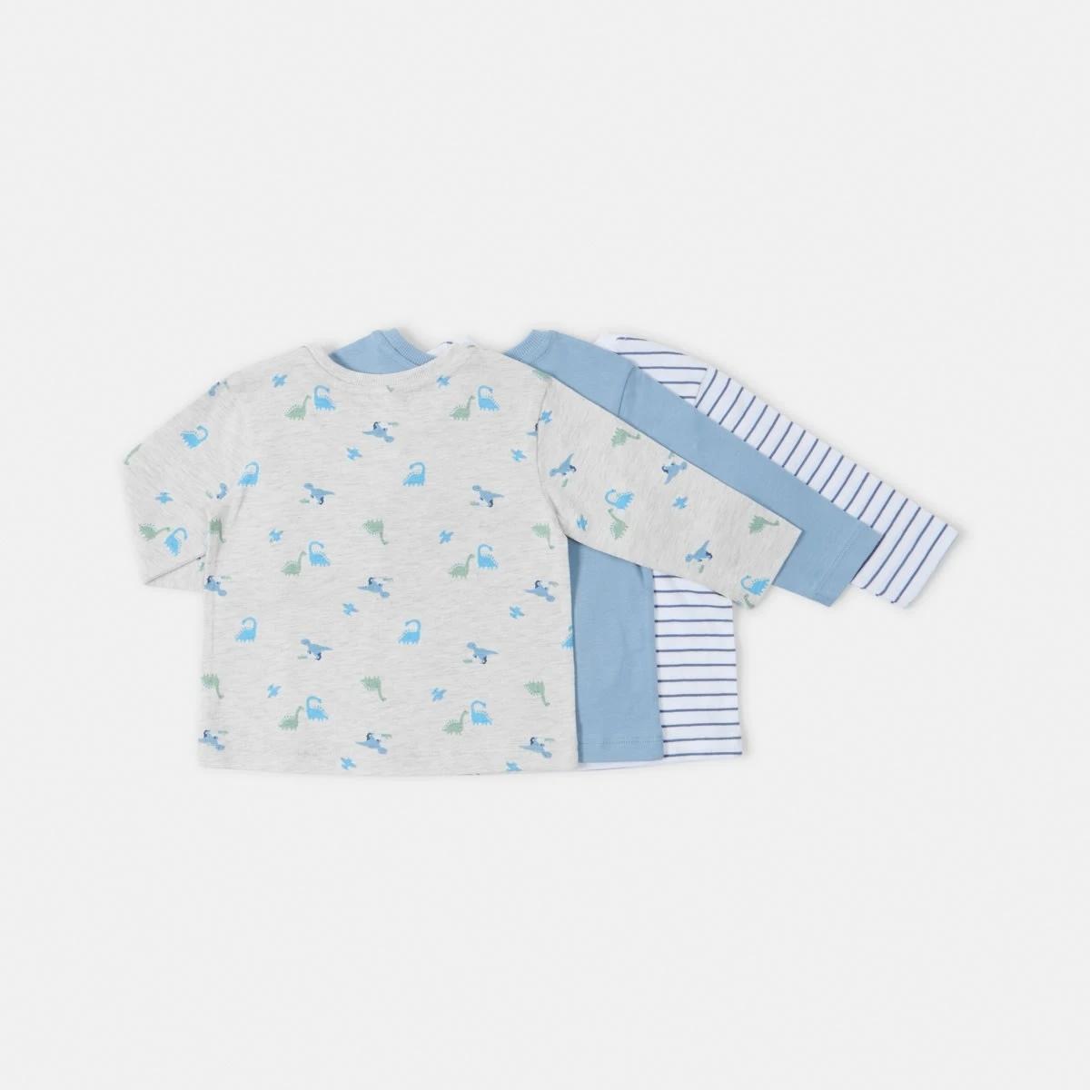 2 3 Pack Long Sleeve T-shirts Blu Dino, 2 of 8