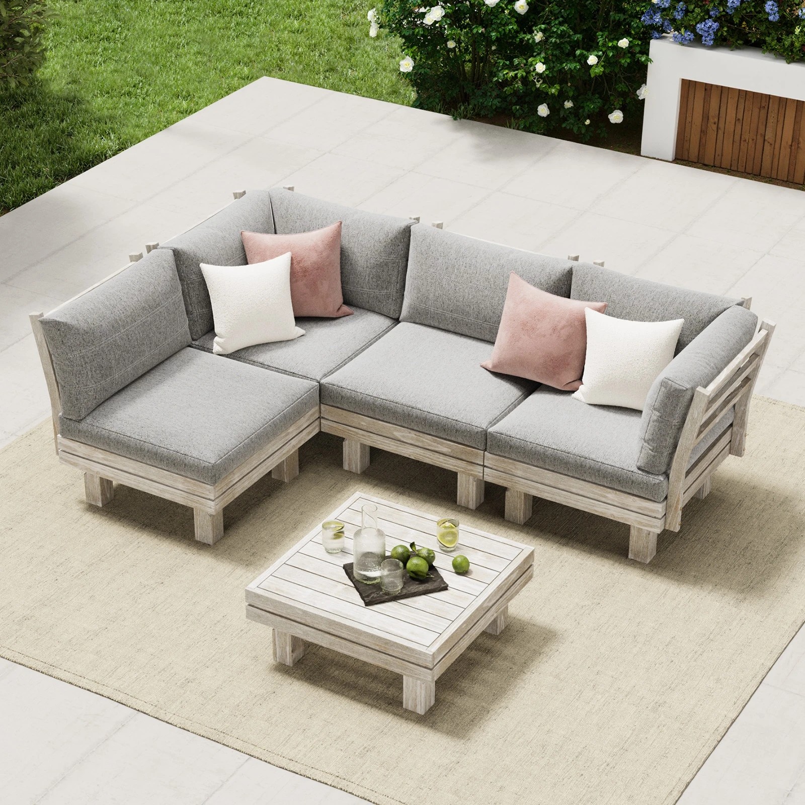 3 Livsip 4 Seater Outdoor Furniture Sofa Set Lounge Setting - Beige, 3 of 9