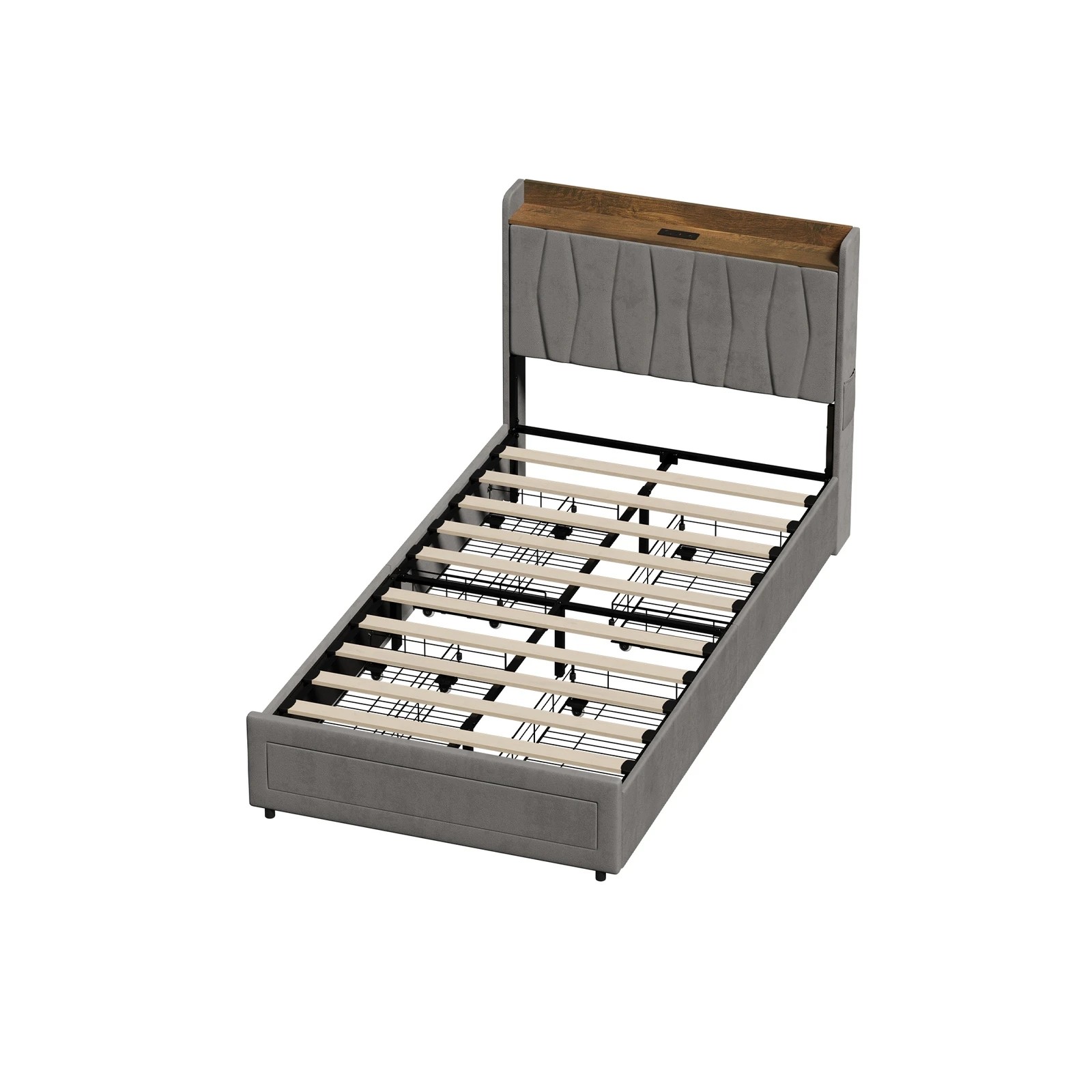 6 Oikiture Bed Frame King Single Size with 4 Drawers Charging Station USB Ports - Grey, 6 of 7