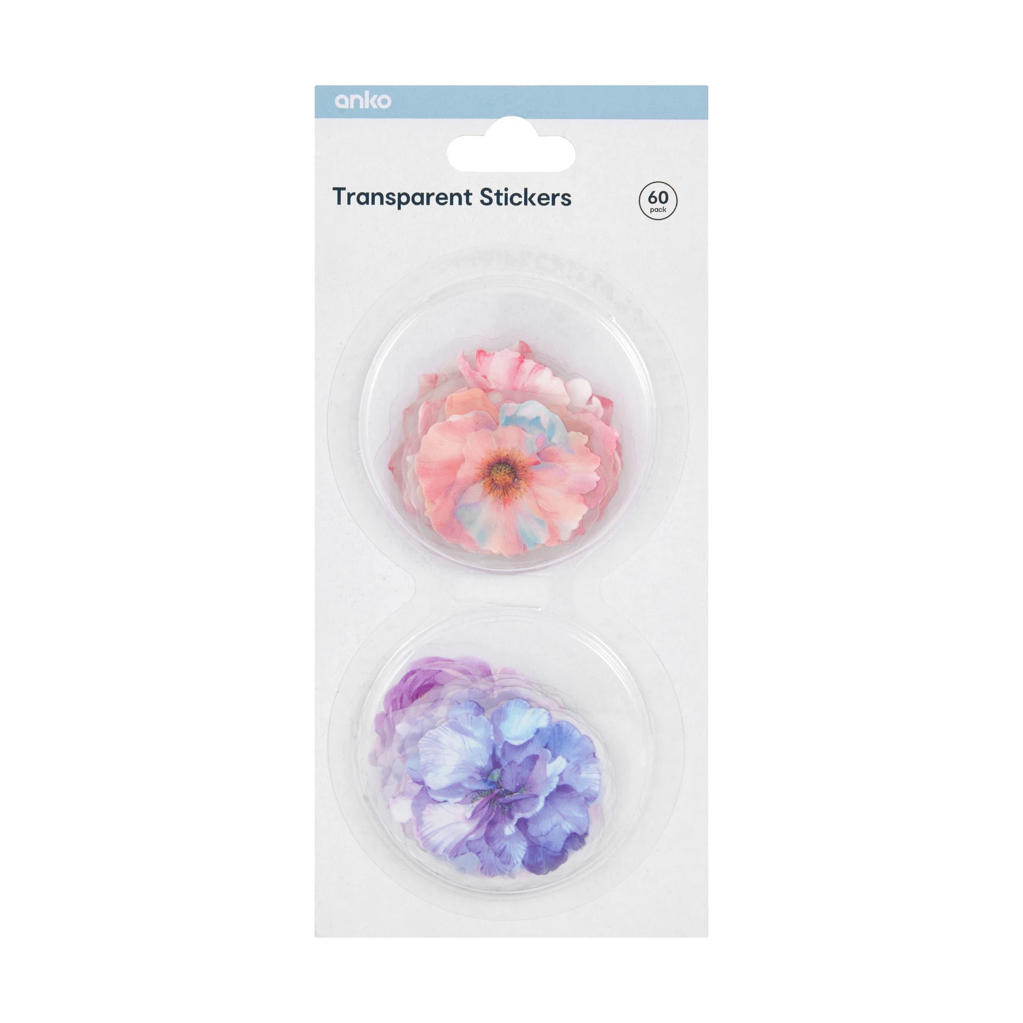 1 60 Pack Transparent Stickers - Flowers, 1 of 2