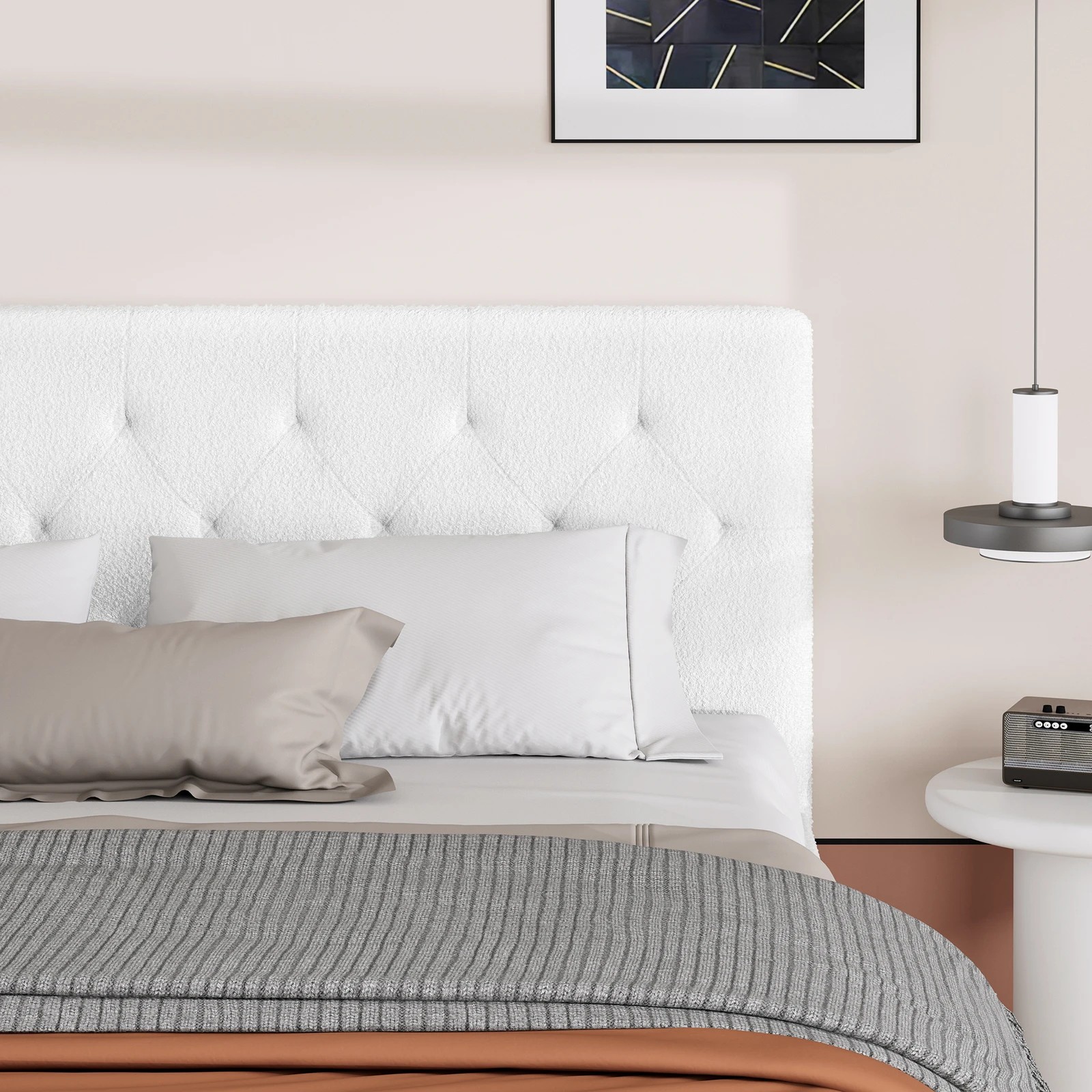 4 Alfordson Bed Frame Single Size Wooden Base Platform Boucle Madelyn - White, 4 of 10