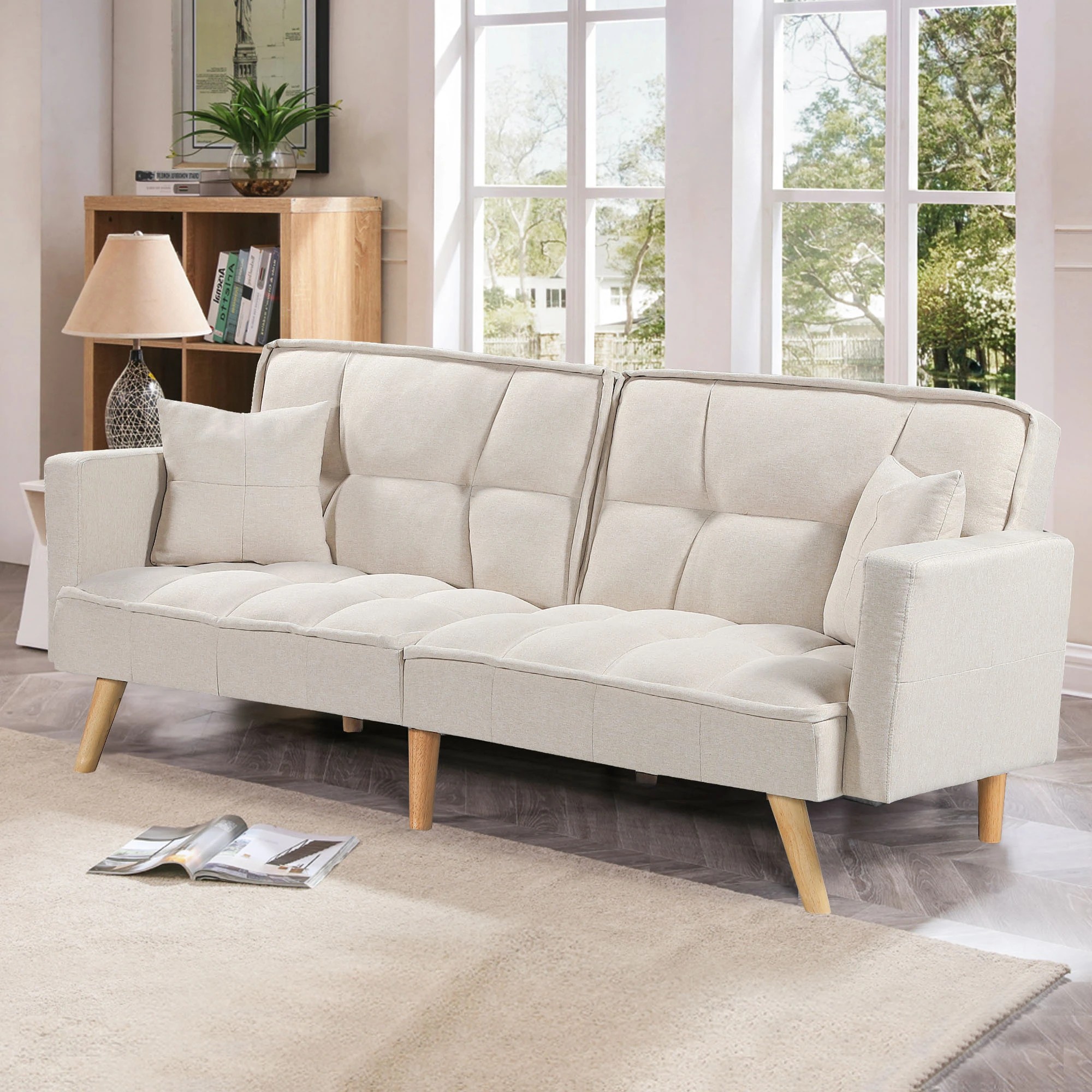8 Levede Sofa Bed Futon Convertible Fabric Lounge Couch 3 Seater Recliner - Beige - Beige, 8 of 9