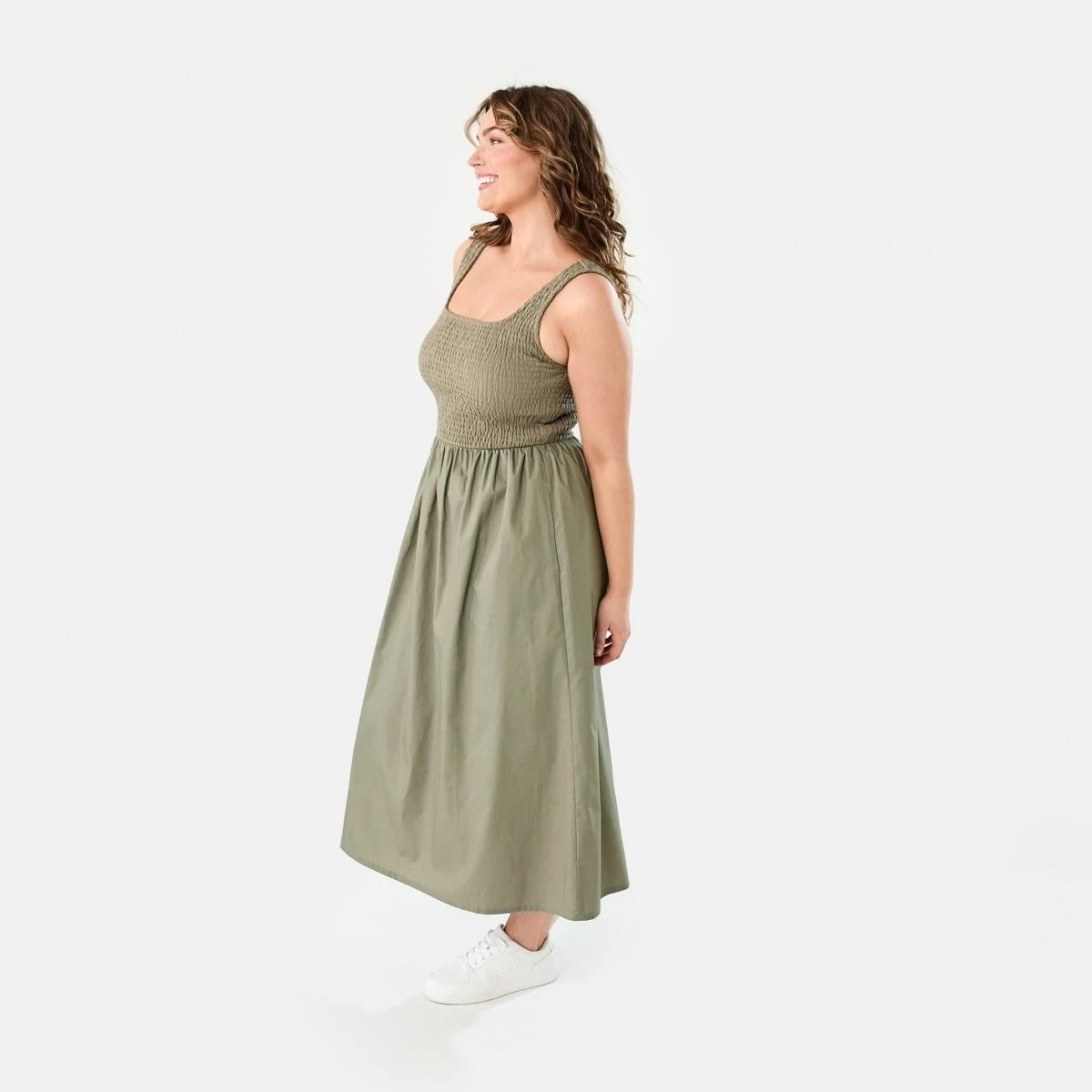 3 Sleeveless Shirred Knit Woven Midi Dress PAVEMENT GREY, 3 of 8