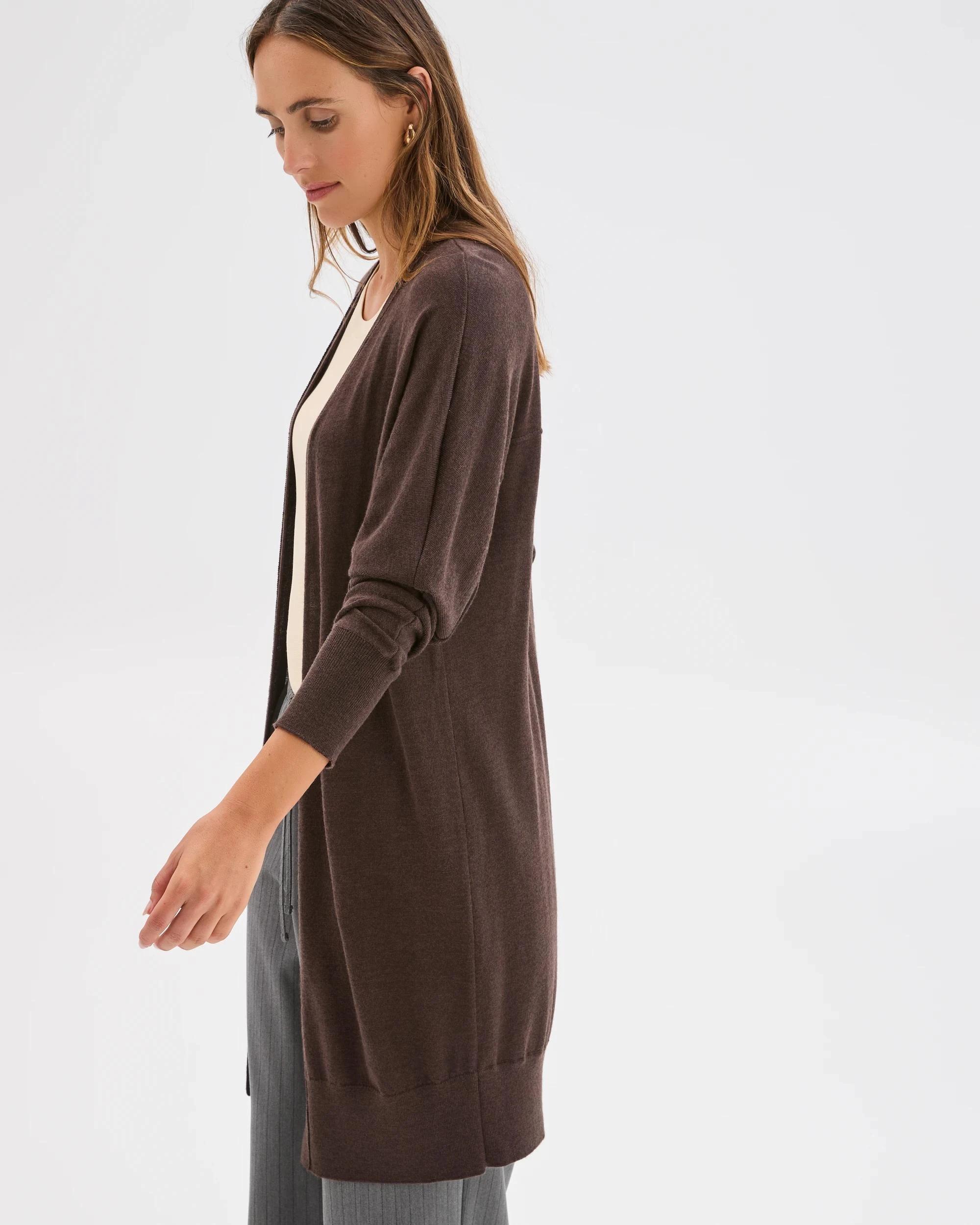 5 Preview Australian Merino Wool Long Sleeve Longline Cardigan COFFEE BEAN, 5 of 7