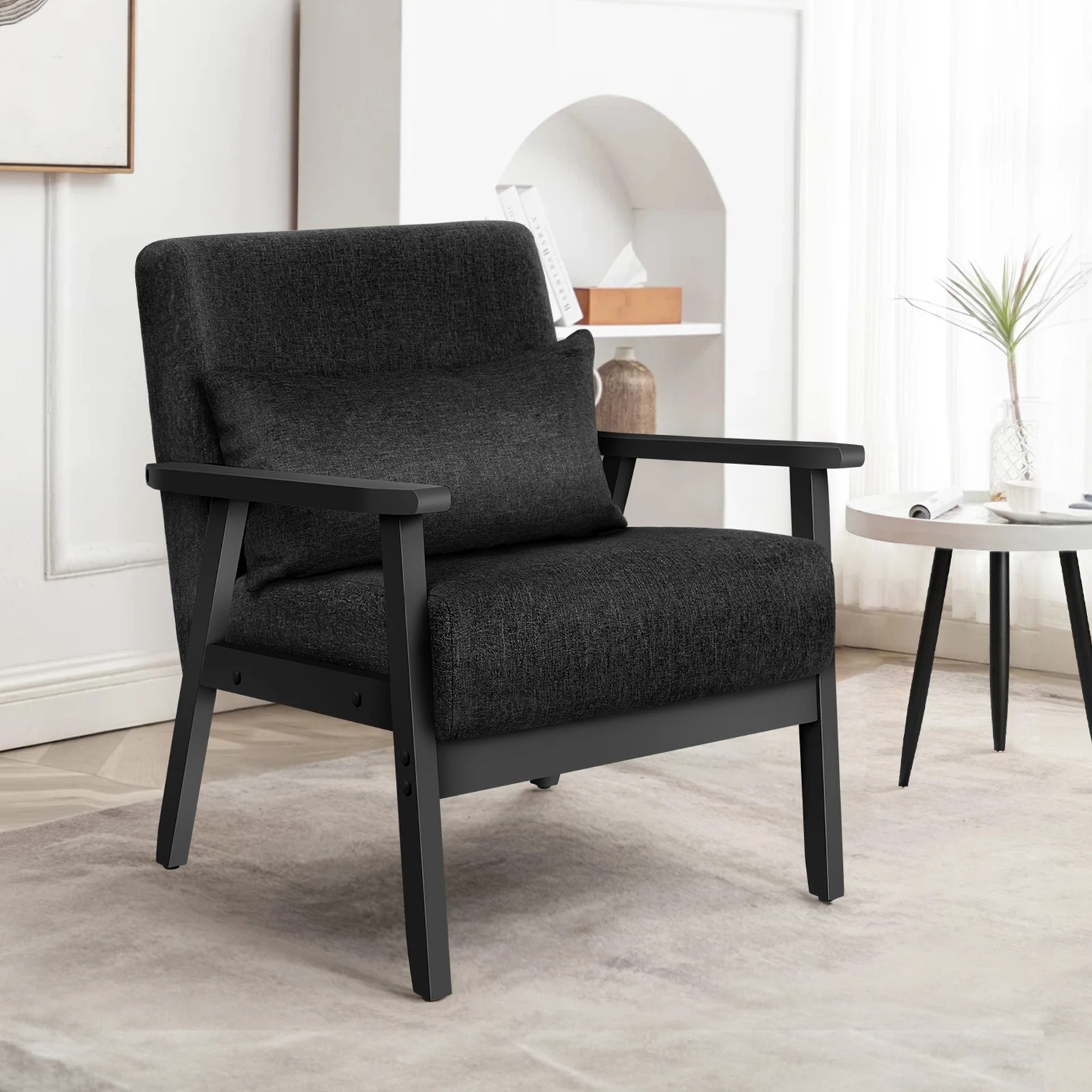 2 Alfordson Armchair Lounge Chair Accent Chair Cushion Sofa Couch Fabric - Black, 2 of 9