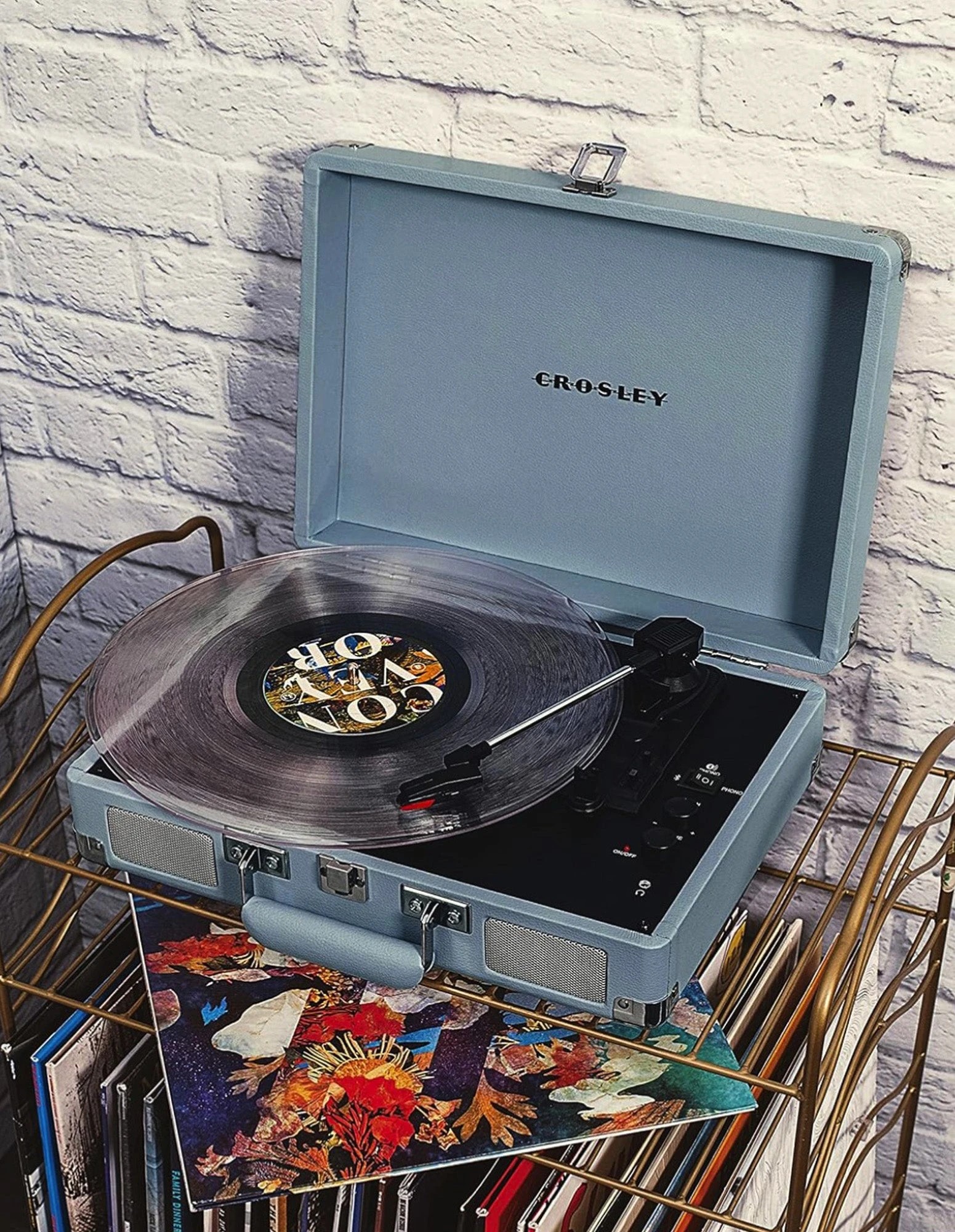 4 Crosley Cruiser Bluetooth Portable Turntable - Tourmaline  + Bundled Crosley Record Storage Display Stand - Assorted, 4 of 5