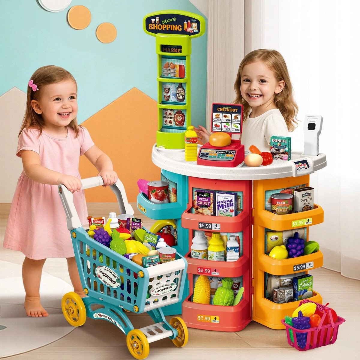 2 AUSWAY Kids Pretend Play Toys Set Market Shop Grocery, 2 of 4