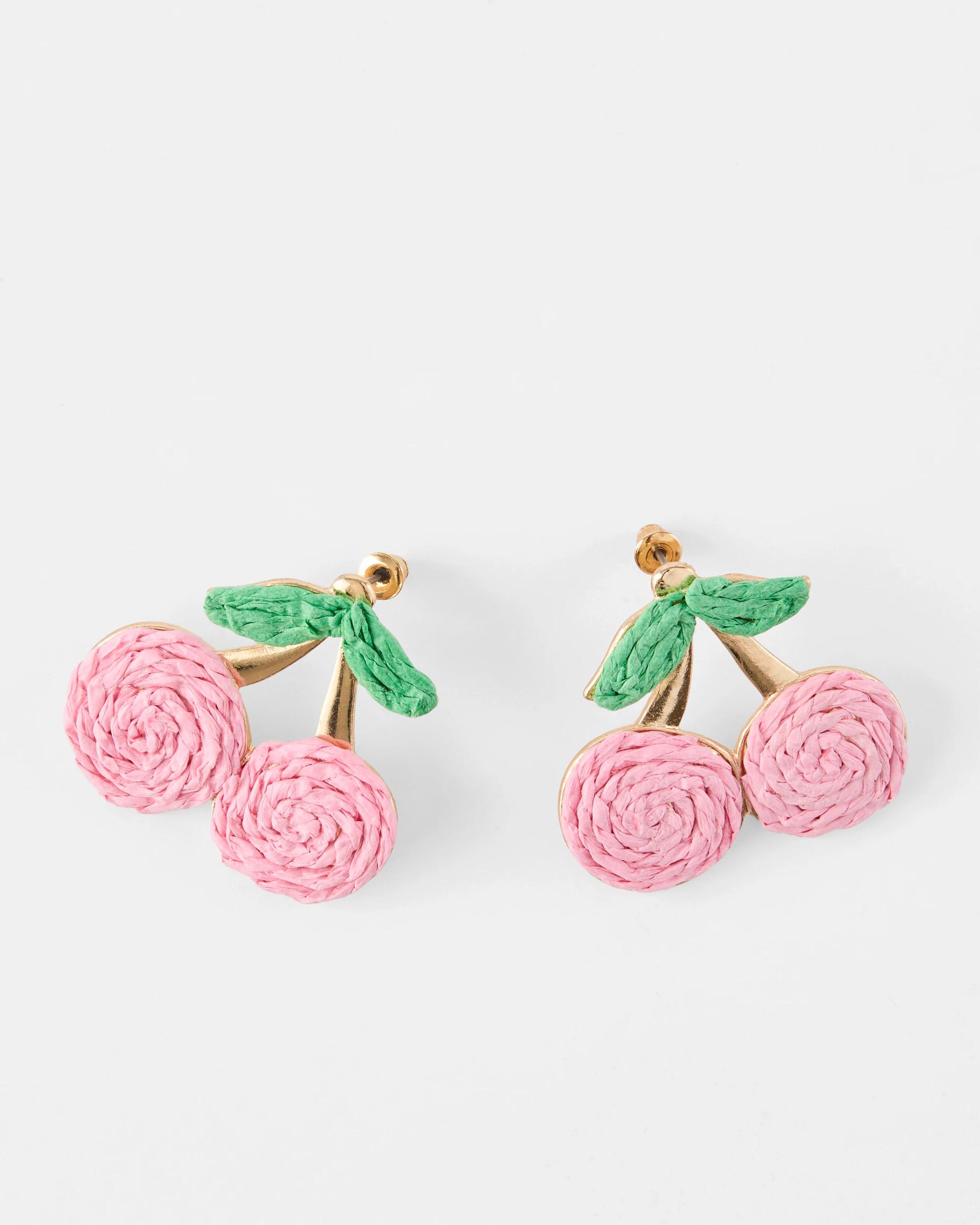 1 Paper Cherry Stud Earrings - Green, Pink and Gold Tone Gold, 1 of 6