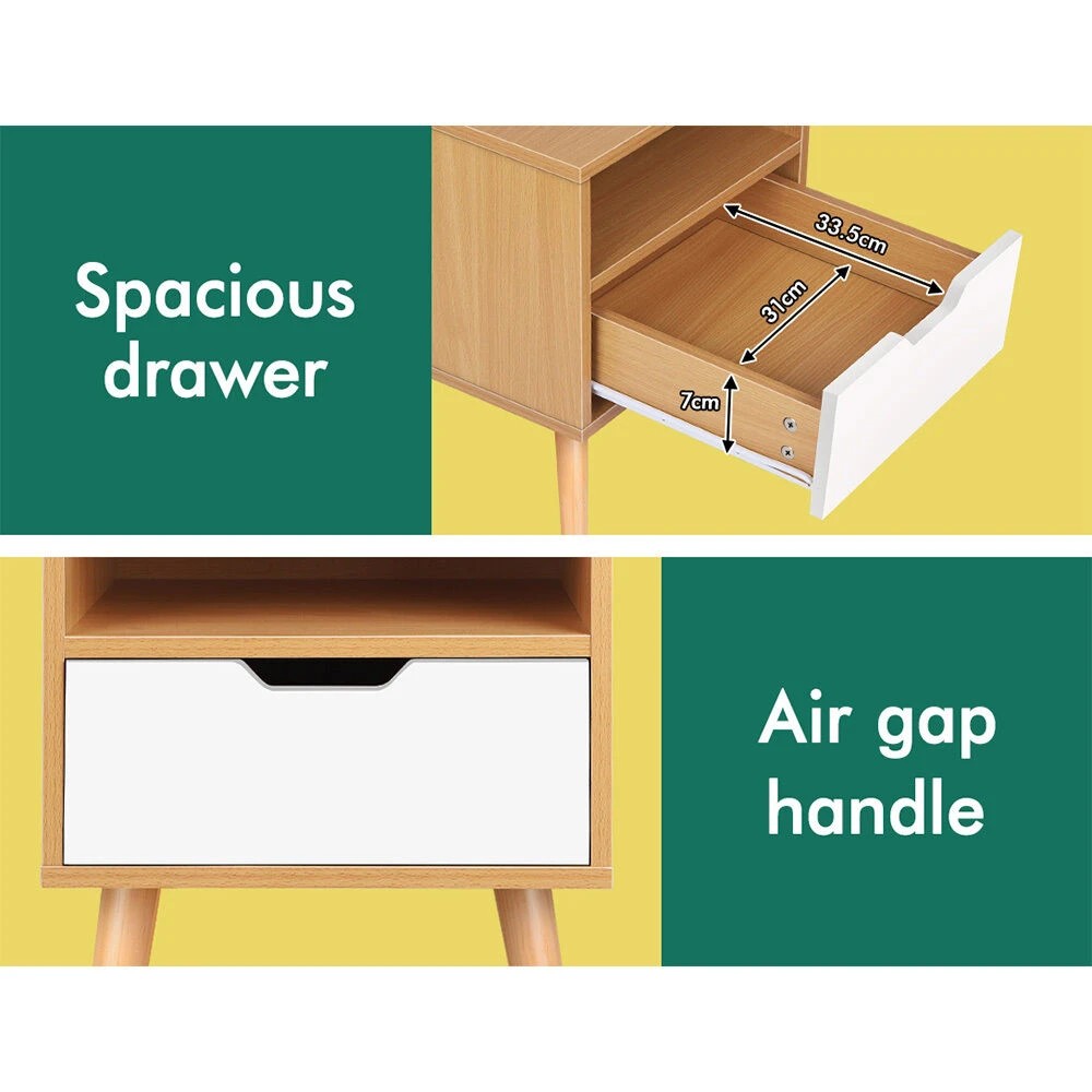 9 Alfordson Bedside Table Nightstand Side Storage Cabinet Scandinavian - Wood White, 9 of 9