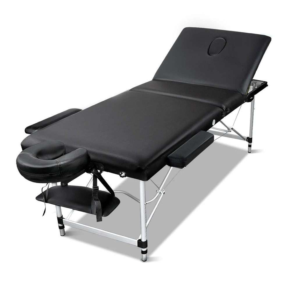 1 Zenses Massage Table 60cm Portable 3 Fold Aluminium Beauty Bed - Black, 1 of 8