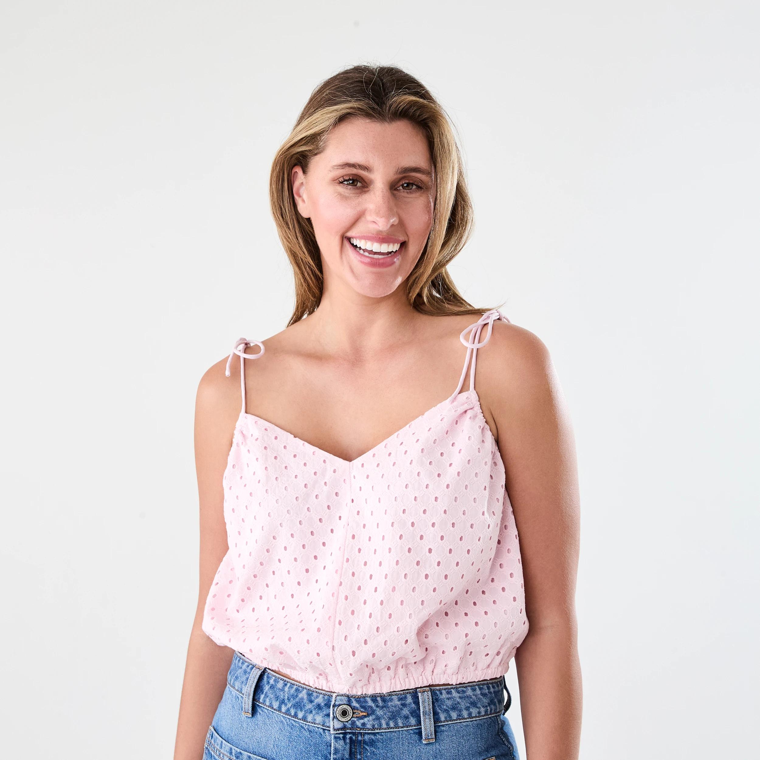 1 Sleeveless Broderie Shoulder Tie Top Soft Pink, 1 of 6