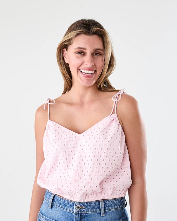 Sleeveless Broderie Shoulder Tie Top