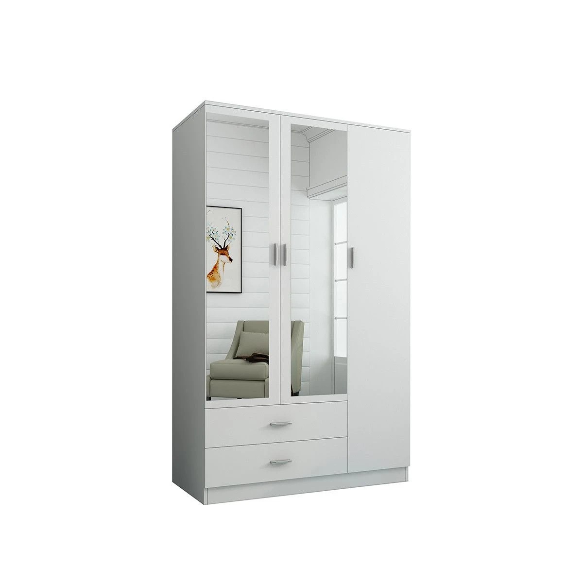 1 Ausway 3 Door 2 Drawer Mirrored Wardrobe Cabinet 4 Storage Shelves Armoire, 1 of 10