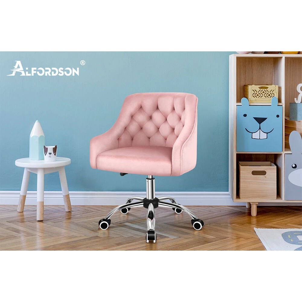 10 Alfordson Velvet Office Chair Computer Swivel Armchair Work Adult Kids - Pink, 10 of 10