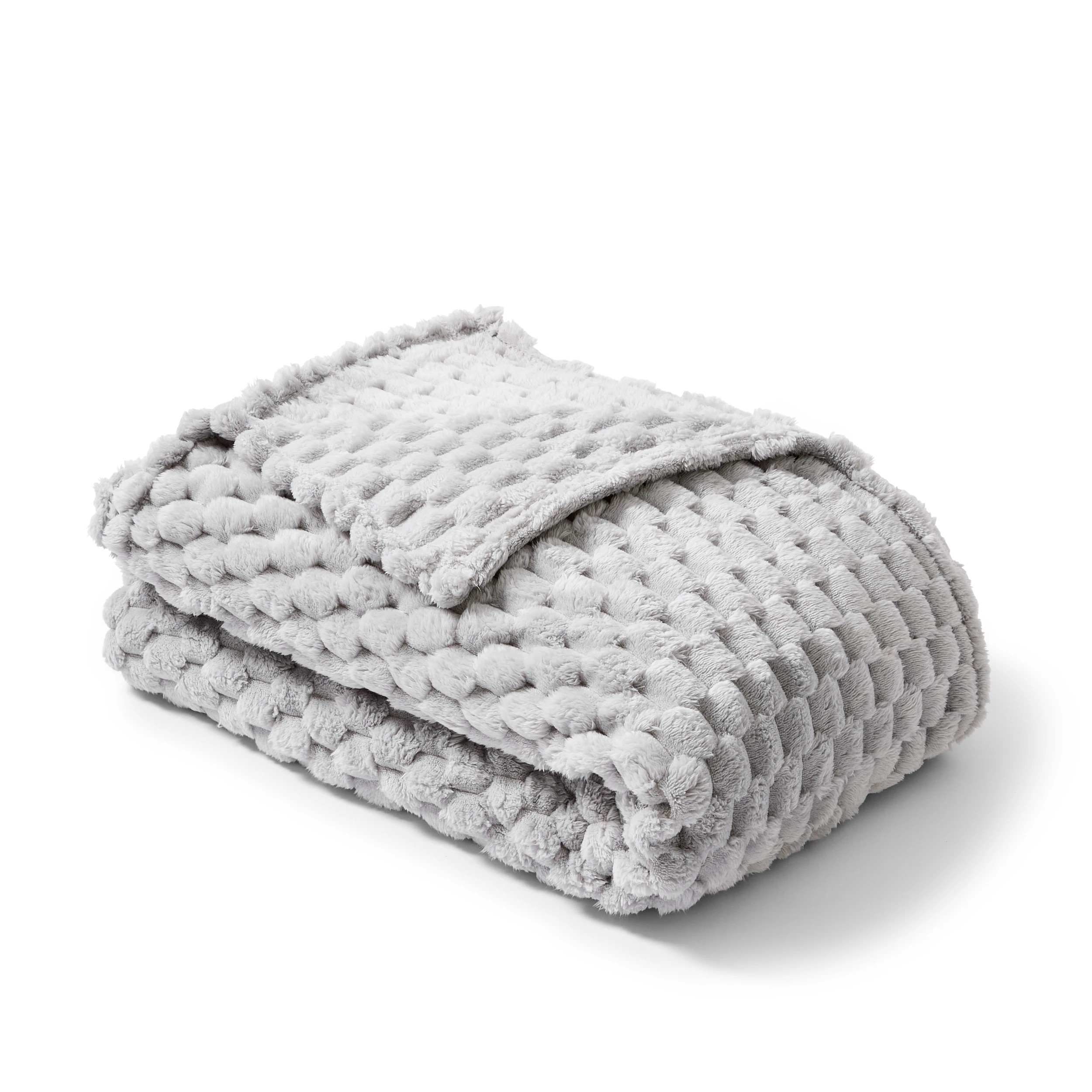 1 Plush Jacquard Blanket - Queen/King Bed, Grey, 1 of 6