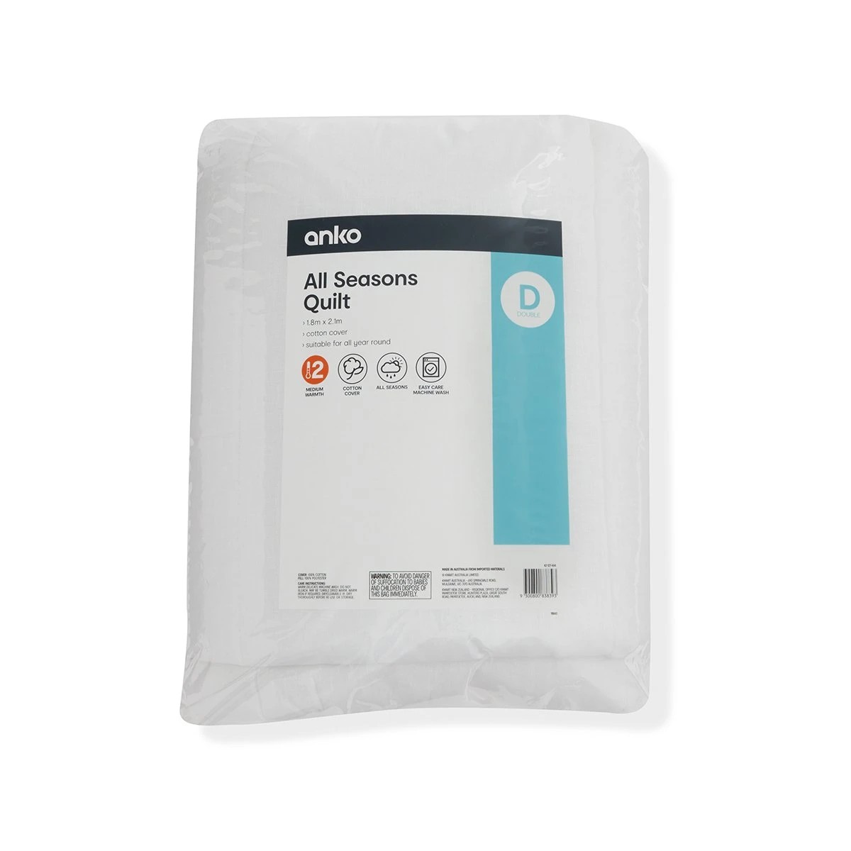 1 Medium Warmth All Seasons Quilt - Double Bed, White, 1 of 6