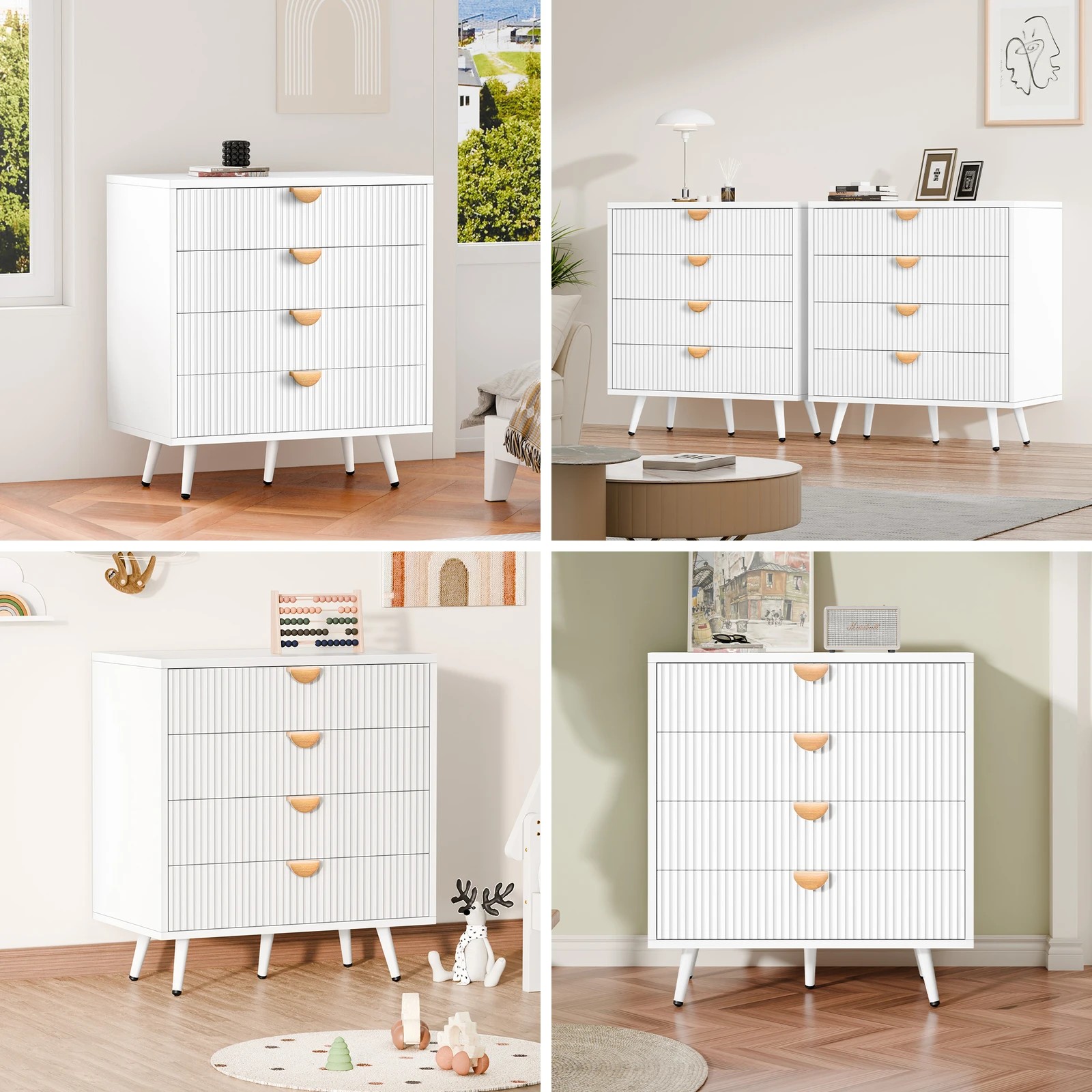 3 Alfordson 4 Chest of Drawers Modern Storage Cabinet Dresser Tallboy - White, 3 of 10
