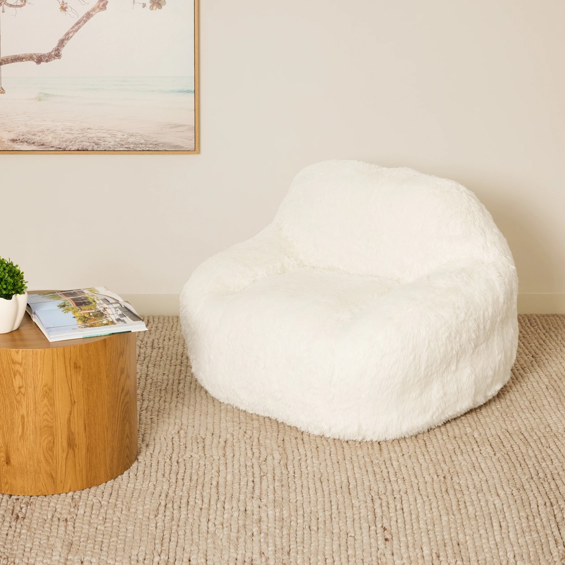 1 Faux Fur Cream Expanding Chair, 1 of 5