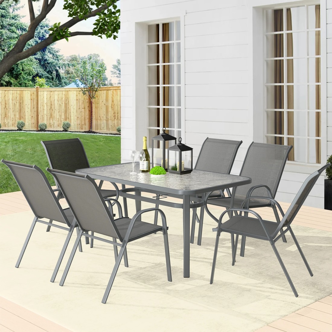 2 Alfordson 7PCS Outdoor Dining Set Garden Table and Chairs Patio Furniture - Grey, 2 of 10