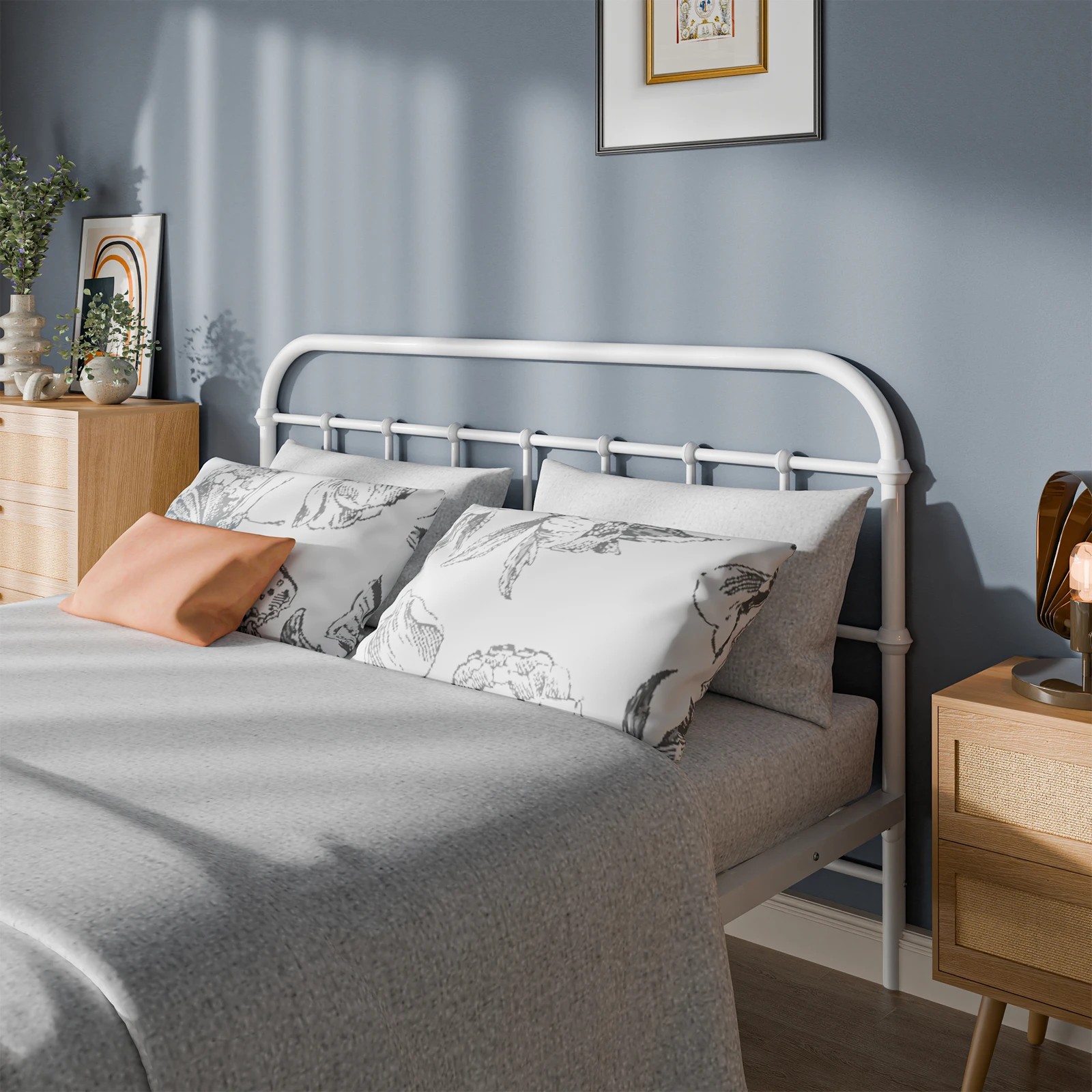 4 Alfordson Metal Bed Frame Queen Size Mattress Base Industrial Platform - White, 4 of 10