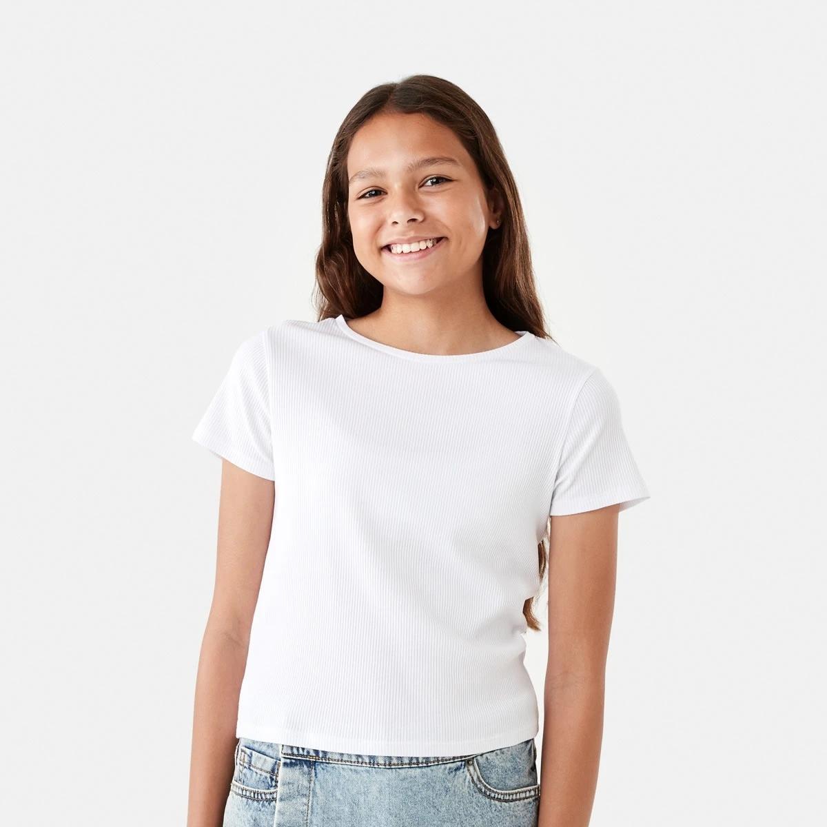 1 Short Sleeve Rib Top White, 1 of 8