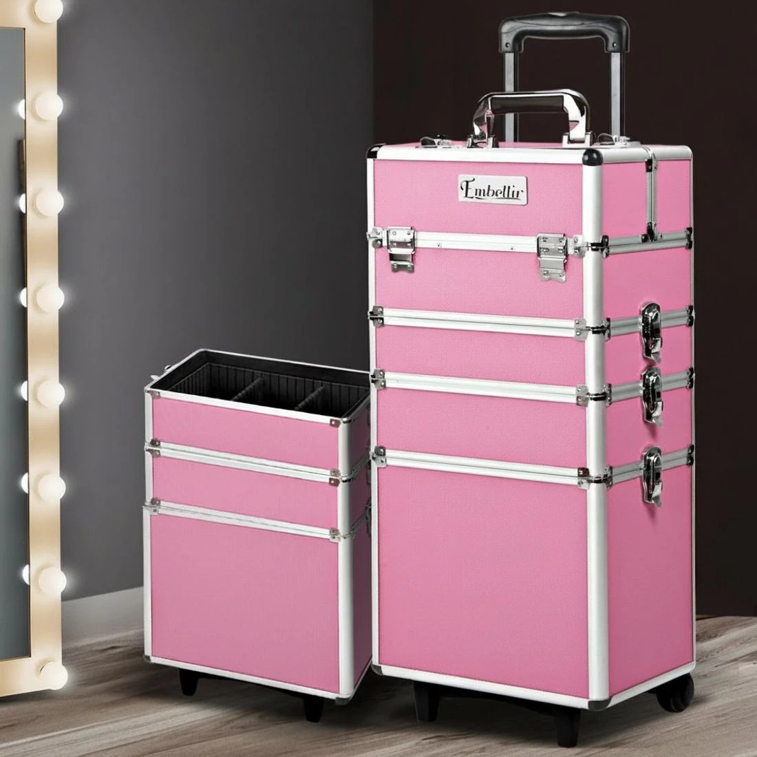 8 Embellir Makeup Case Beauty Trolley Cosmetic Organiser Box Travel Wheels - Multi, 8 of 8