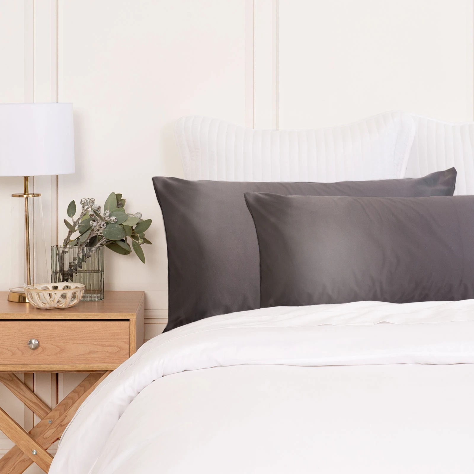 2 Royal Comfort Mulberry Soft Silk Luxurious Hypoallergenic Pillowcase Twin Pack - Charcoal, 2 of 10
